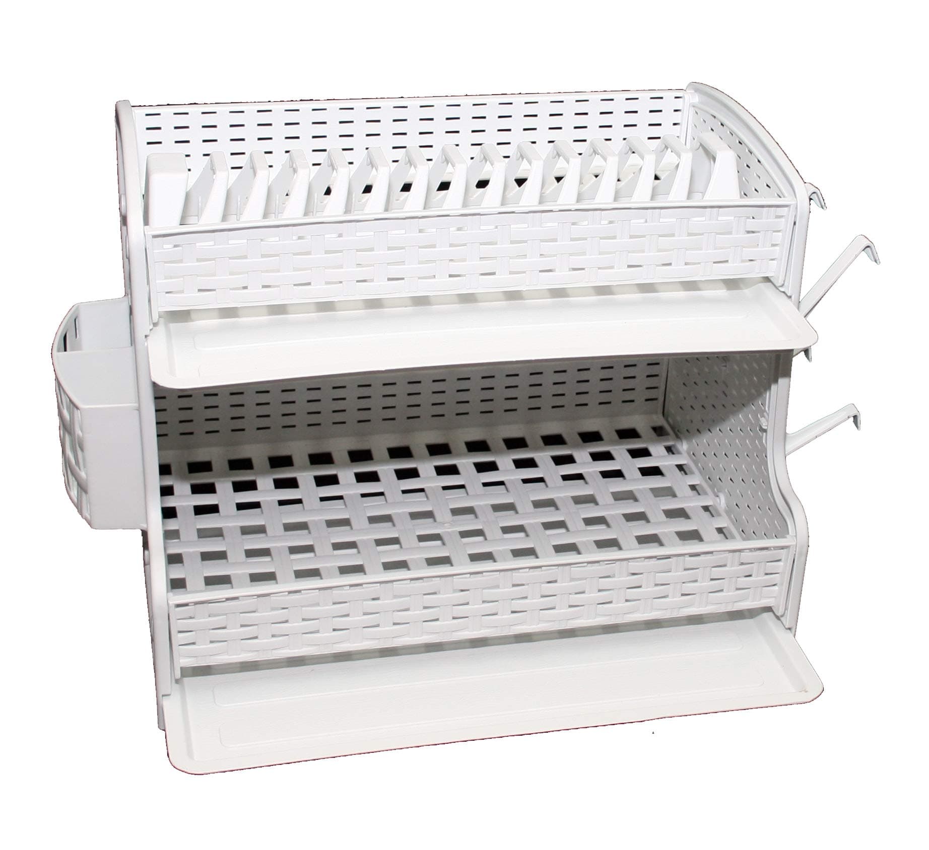 New White Double Drip Tray 2 Layer Plastic Dish Drainer Rack Utensil Cutlery Draining
