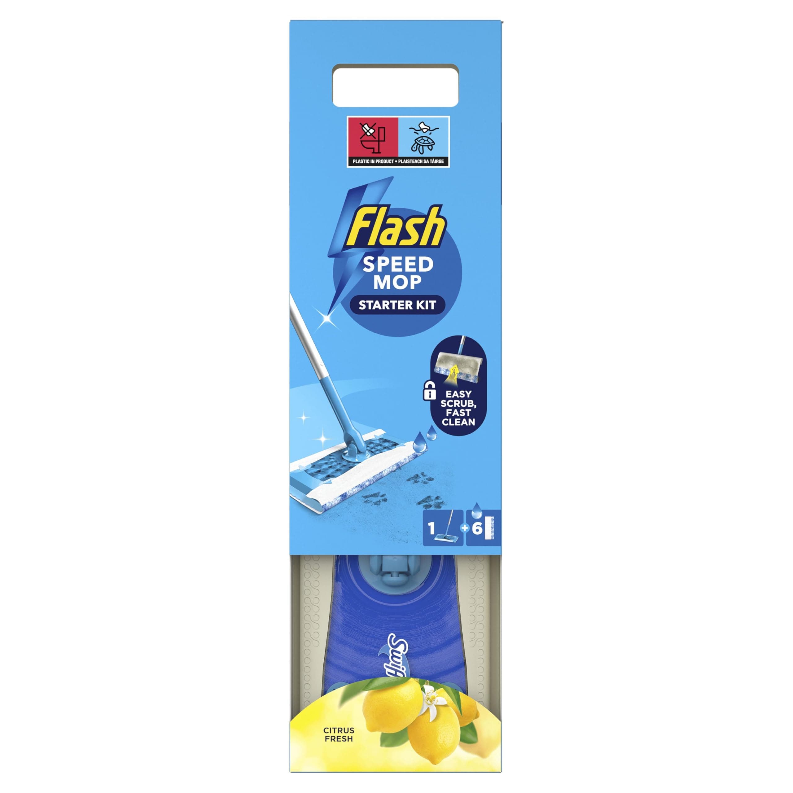 Flash Speedmop Wet Mop Floor Cleaner Starter Kit For Cleaning Floors With Scrubbing Action, Includes 1 Handle & 6 Wet Refills