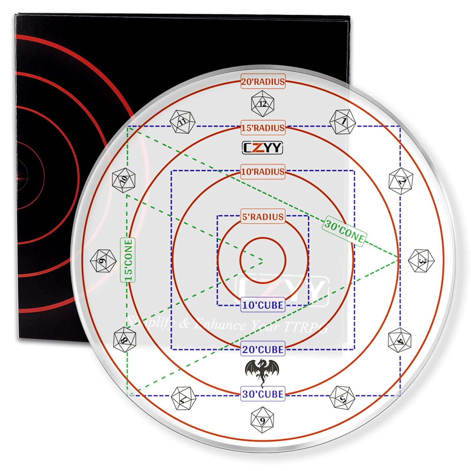 Upgrade Spelling AOE Damage Template Extra Large to 30' Cube & 30' Corner Acrylic D&D Area Effect Markers with Gift Box - Desktop RPG Game Accessories Tools for Dungeons & Dragons TTRPGs