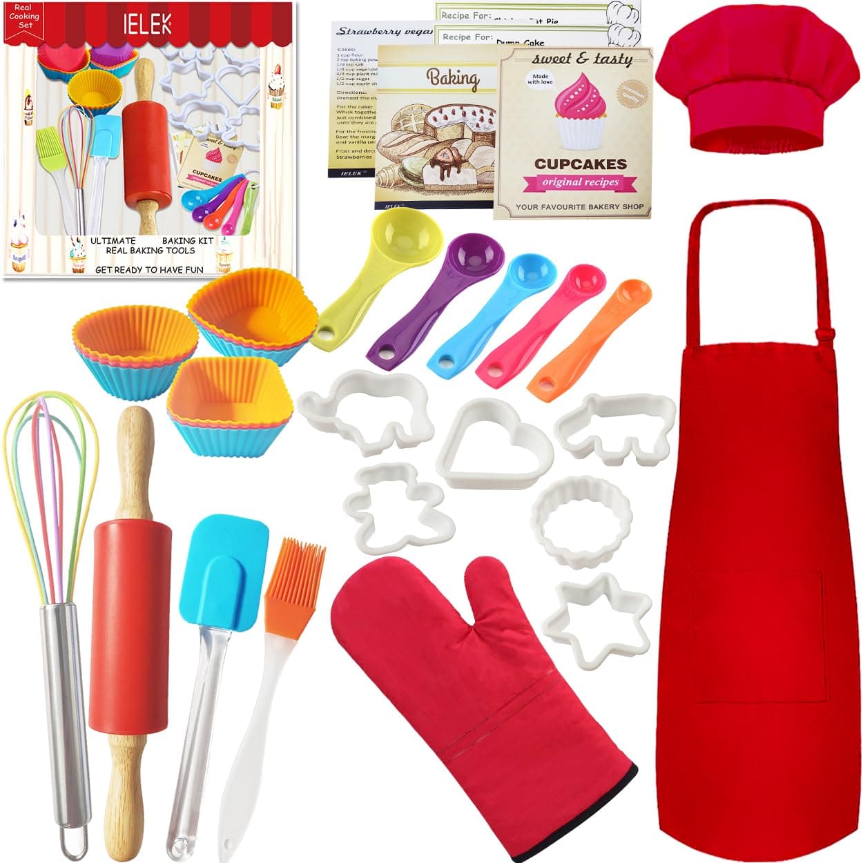 Real Cooking Set Baking Kitchen Kit with Apron,Chef Hat,Cooking Supplies,Kitchen Utensils and Recipes Great Gift