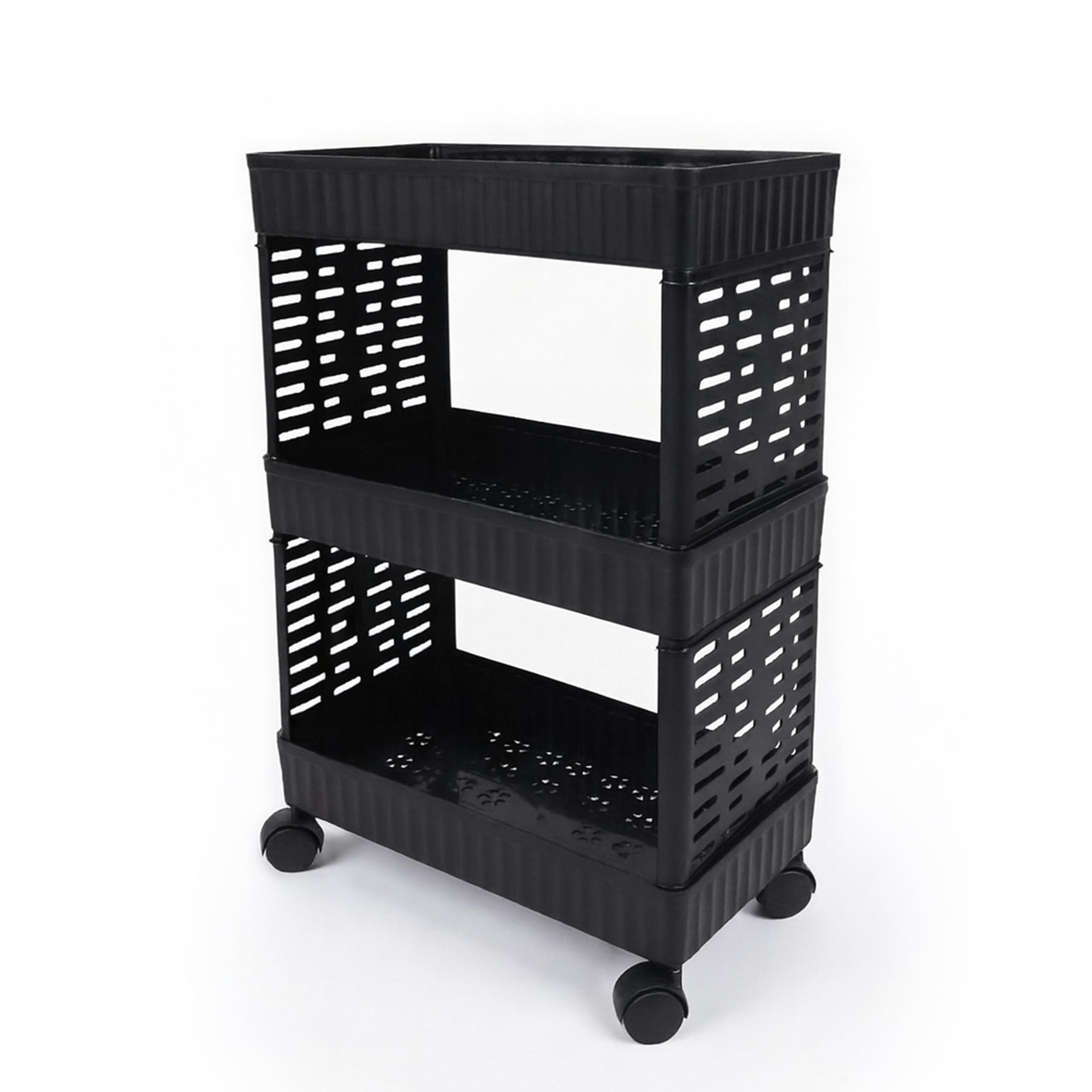 3-Tier Multipurpose Storage Trolley with Wheels | Slim Space-Saving Kitchen Rack | Ventilated Basket Organizer for Fruits, Vegetables, Pantry, Bathroom & Office
