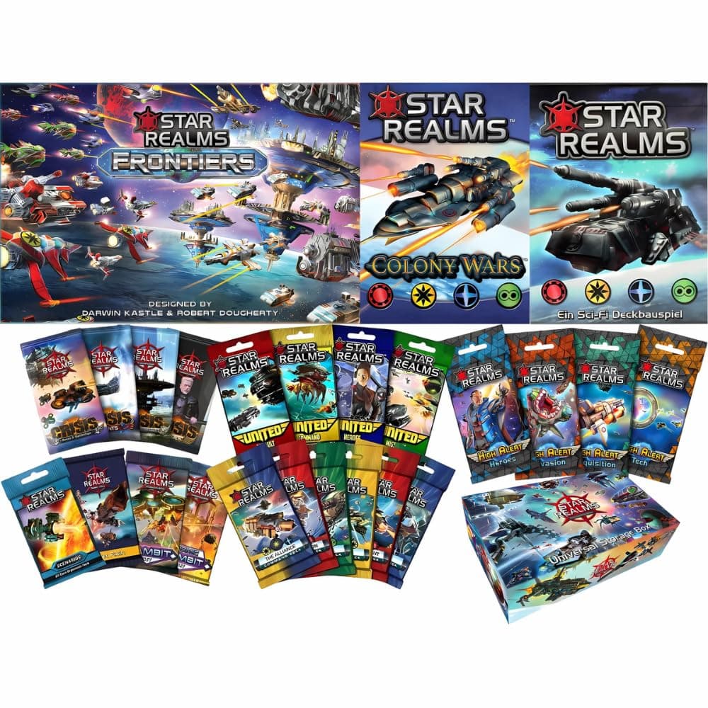 Wise Wizard Games Star Realm Bundle: Core Game, Colony Wars, Frontiers, United, Command Decks, High Alert, Crisis, Gambit, Cosmic Gambit, Scenarios, Promo Pack 1 and Universal Storage Box (12 Items)