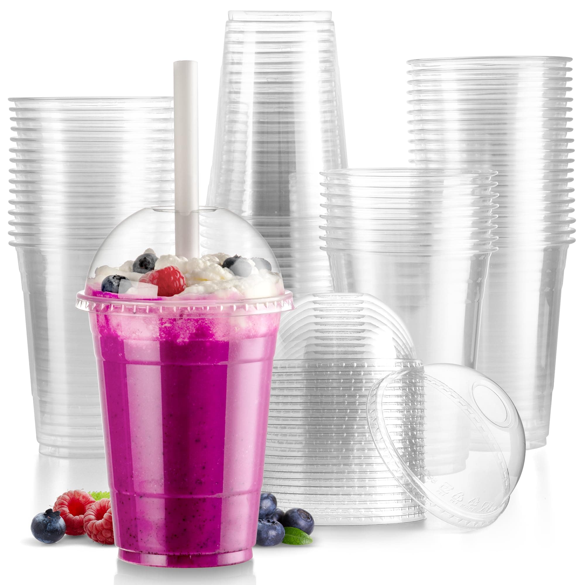 50 Pack 16 oz Disposable Plastic Coffee Cups with Dome Lids, To Go Iced Coffee Cups with Lids, BPA Free Clear Parfait Cups for Party, Smoothie, Bubble Boba, Juice, Frappuccino, Milkshake