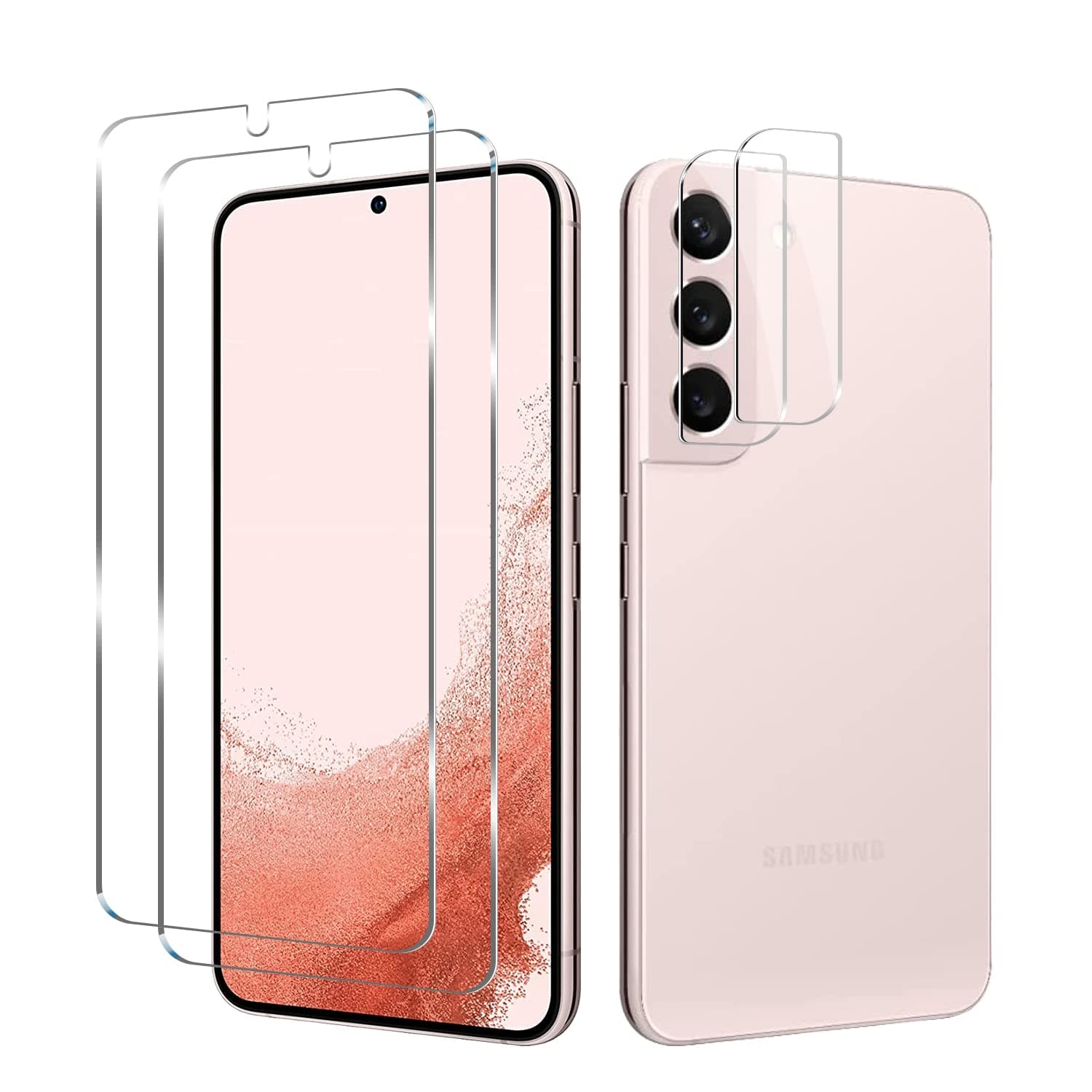 Galaxy S22 Tempered Glass Screen Protector + Camera Lens Protector [ 2 + 2 Pack ][Case Friendly] [Anti-Scratch] [Ultrasonic Fingerprint Unlock] Clear HD Glass Protective Film for Samsung Galaxy S22