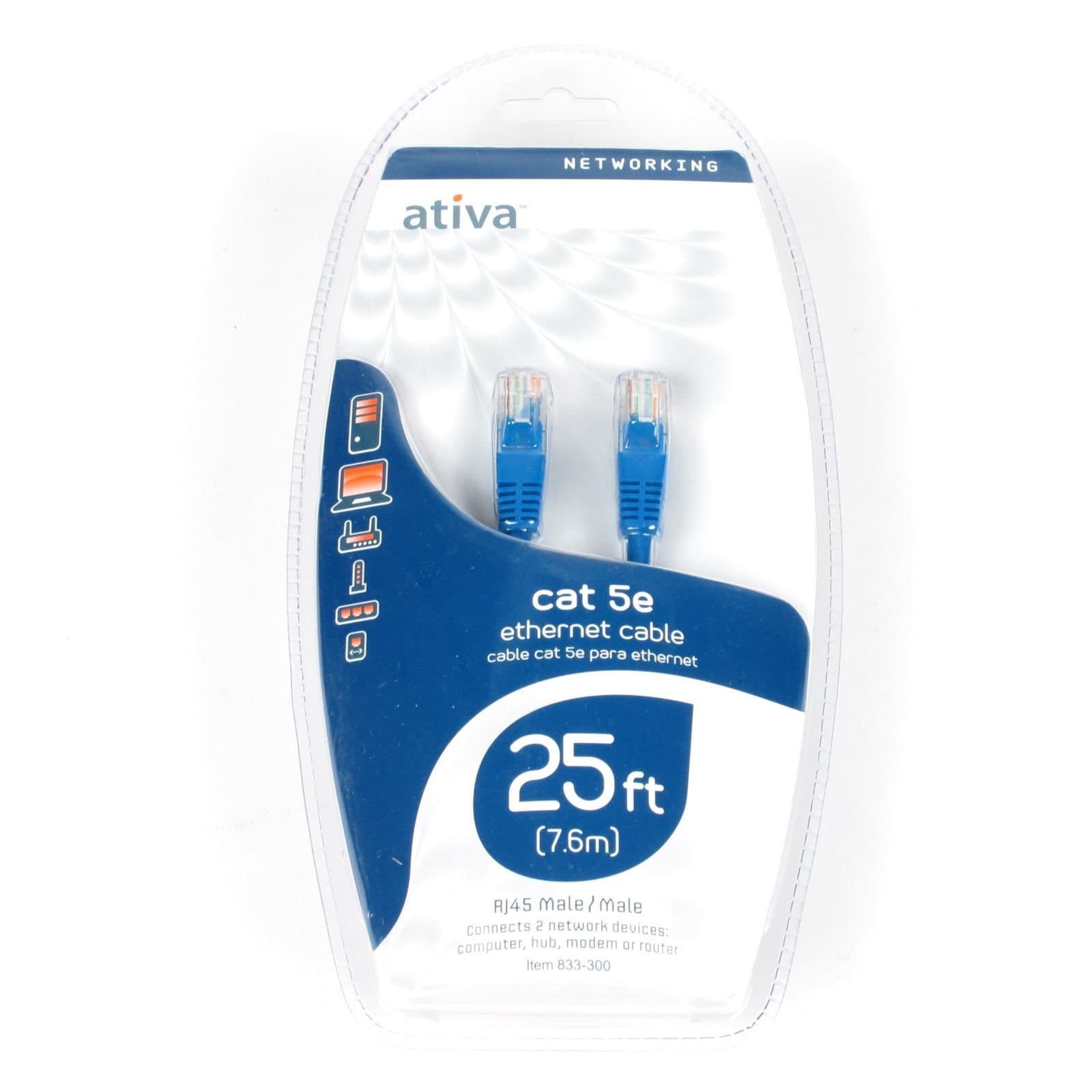 Ativa 25' Networking Cat 5e Ethernet Patch Cable, Blue