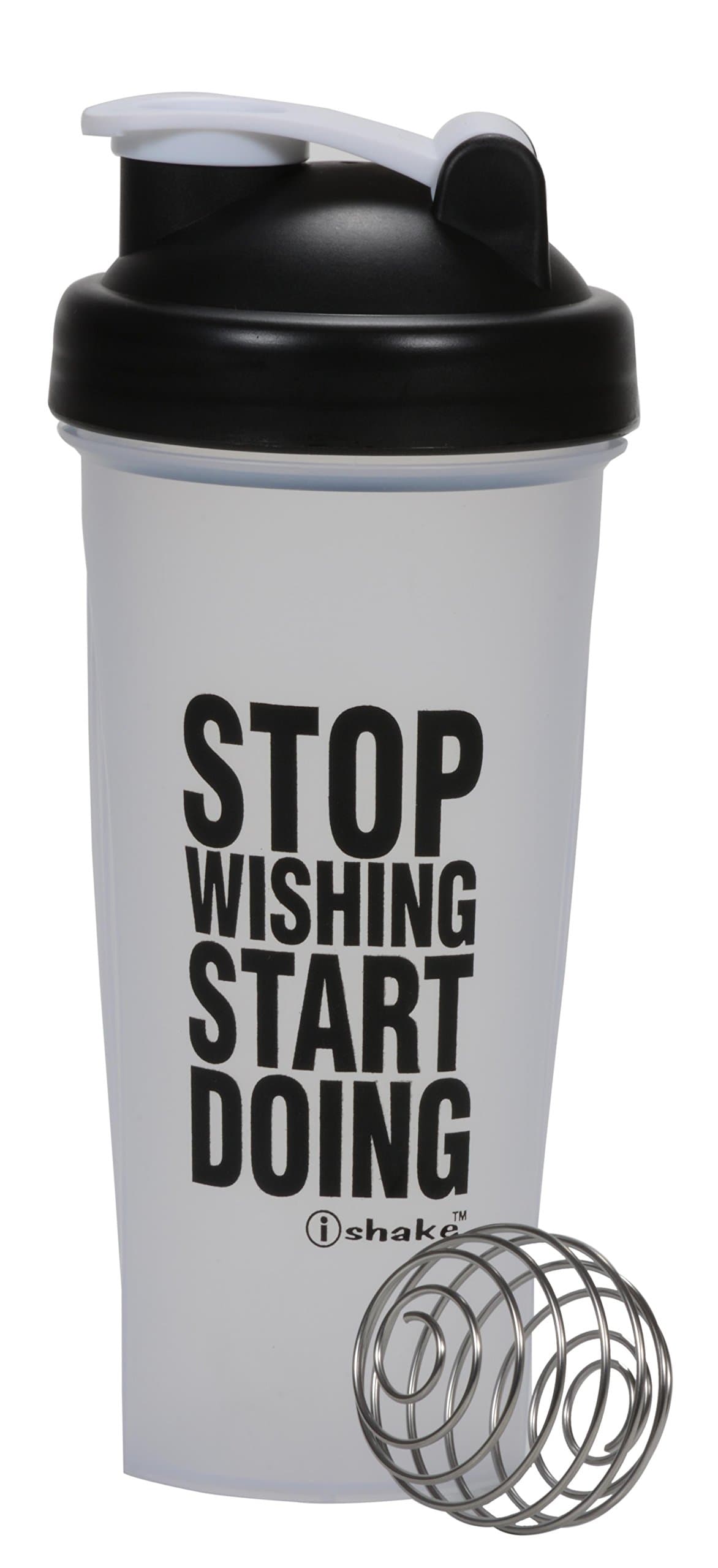 ishake Cap Translucent Plastic Shaker Bottle, 600ml (Black/Translucent) …