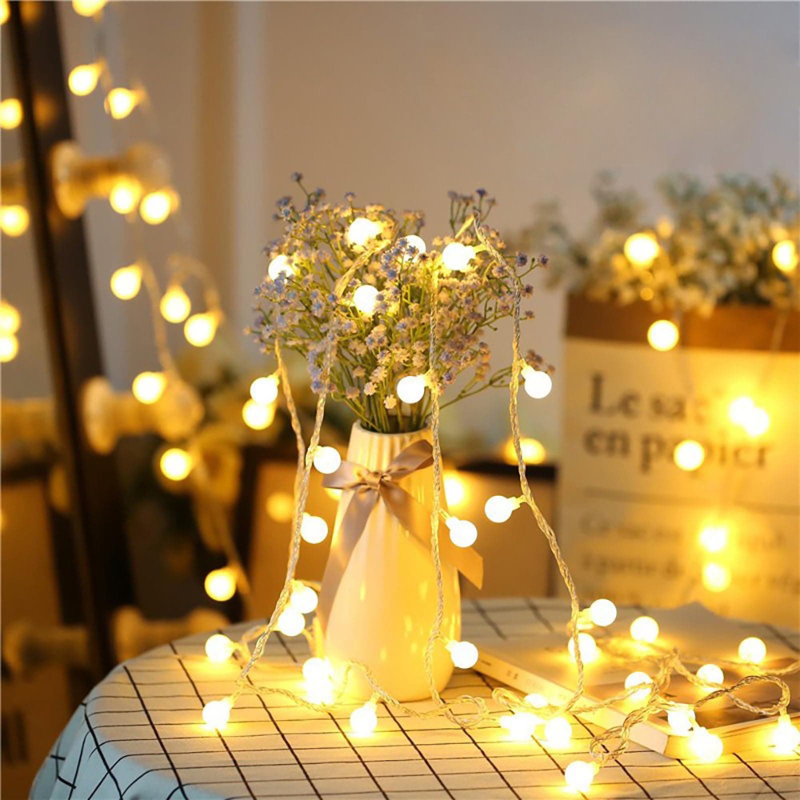Globe Fairy Lights, 15M/49ft 100 LED Fairy String Lights with Remote - USB or Battery Powered - 8 Modes - Outdoor Indoor Globe String Lights for Christmas, Bedroom, Garden, Balcony
