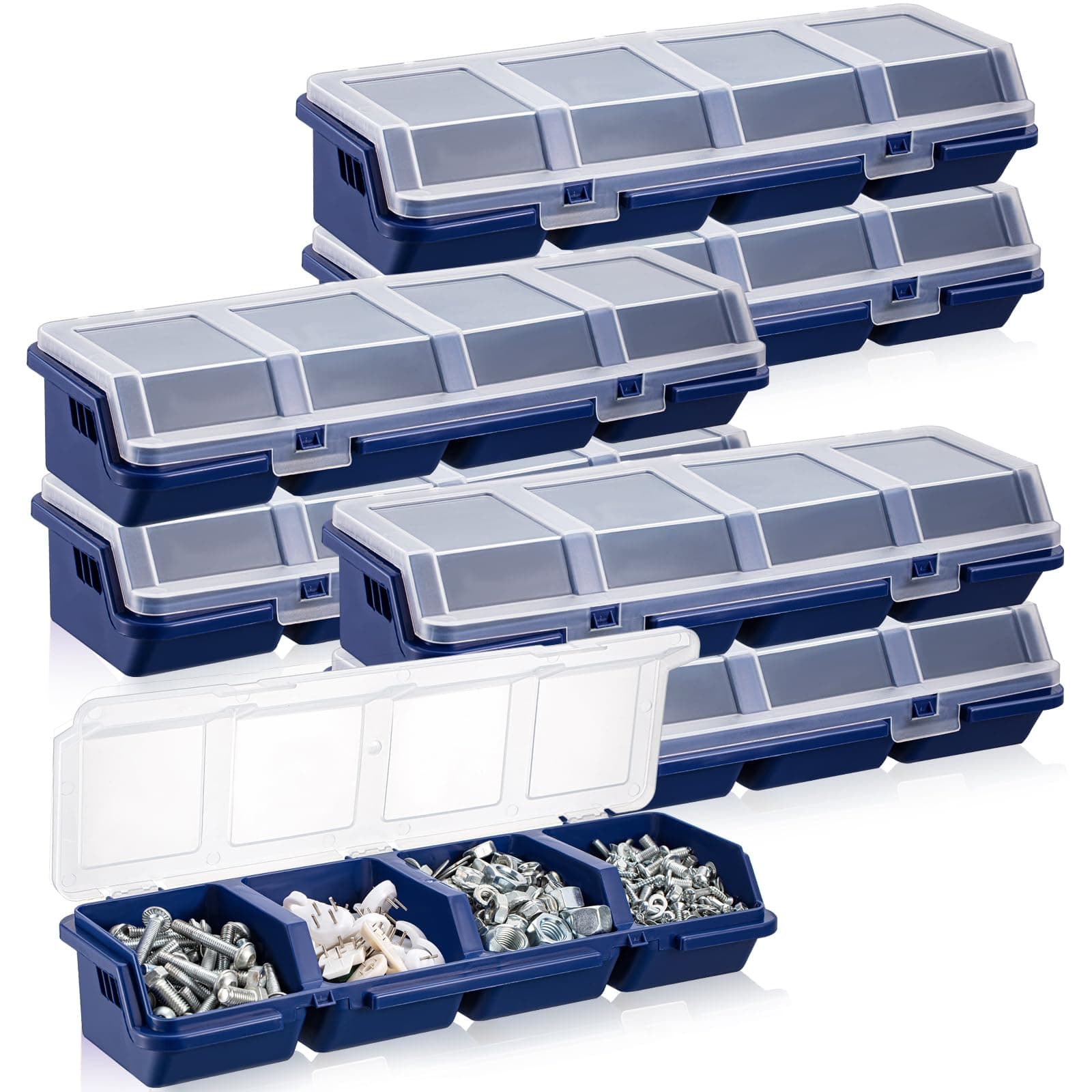 Hushee 6 Pack Screw Organizer Box with Lids 4 Compartments Tool Bin Divider Compartment Containers Sorting Screw Toolbox Case for Garage Craft Tool Hardware Workbench Organizing Storage, Blue