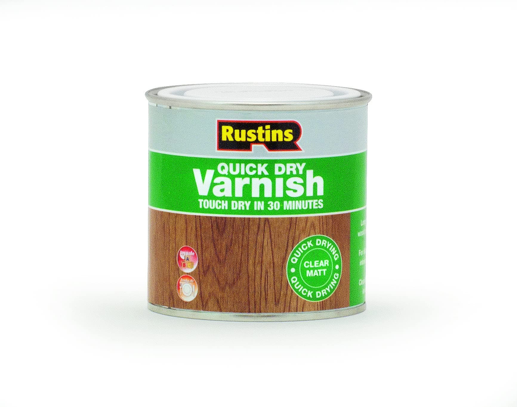 Quick Dry Varnish, Clear Matt, 250 ml -Fast-Drying Water-Based Wood Varnish; Durable Non-Yellowing Finish in Gloss, Satin or Matt for Indoor Use