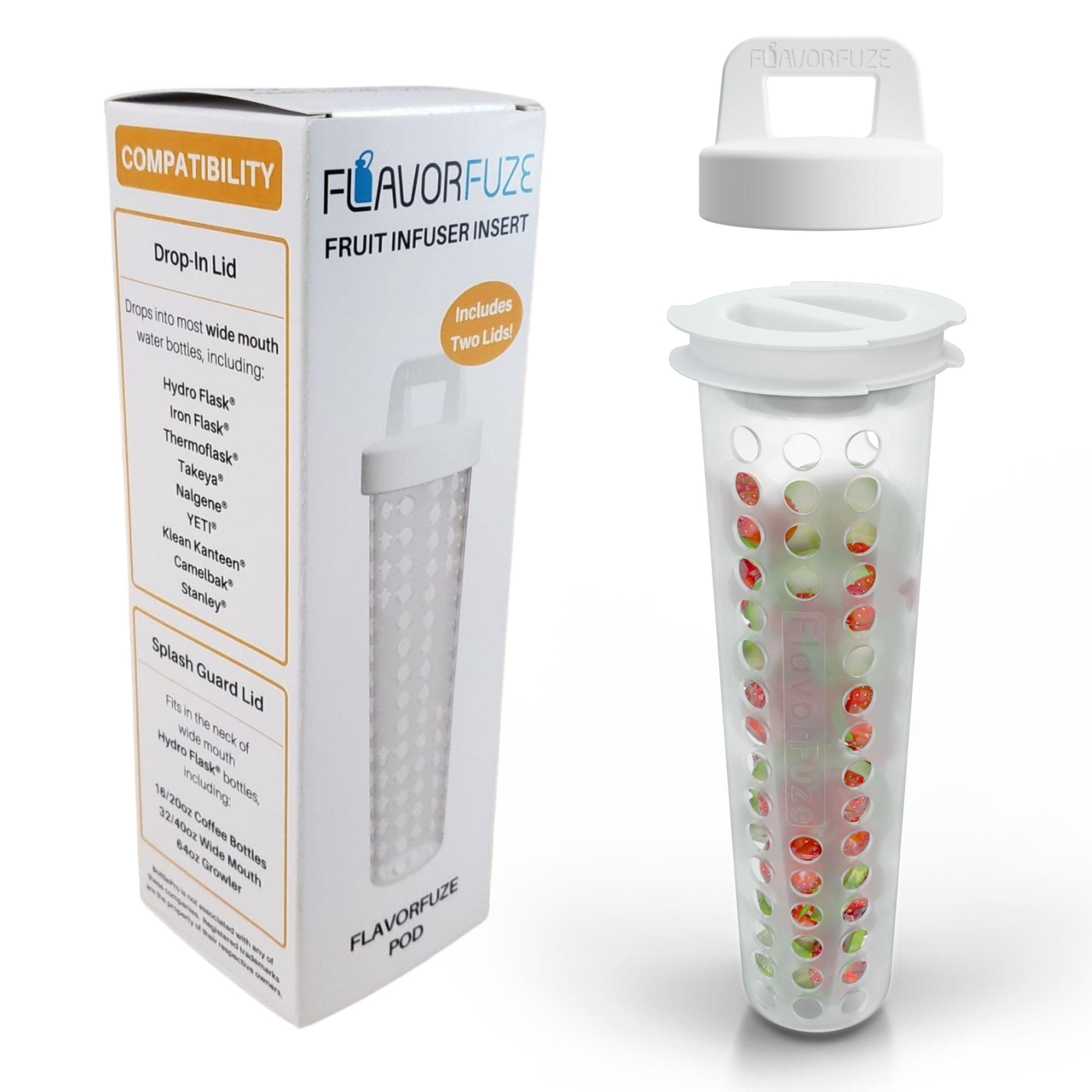 FlavorFuze Pod - Fruit Infuser Insert with Two Lids, Compatible with Hydro Flask, Iron Flask, Takeya, ThermoFlask and Similar Wide Mouth Bottles