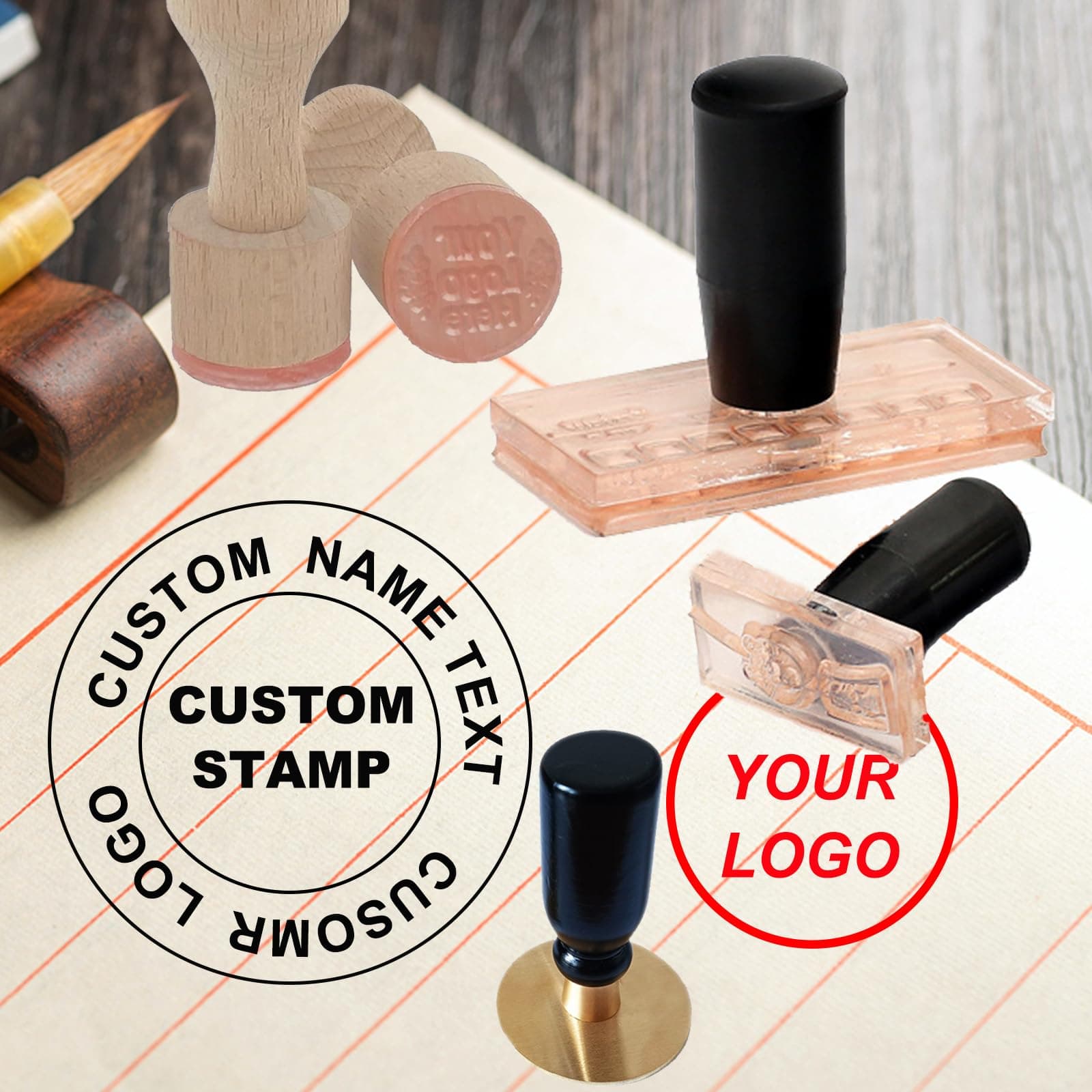 Custom Stamp with Logo Name, Multiple Size Personalized Rubber Stamps with Handle for Business,Stamp Maker,Return Address Stamps (Rectangular 1 * 2 in)