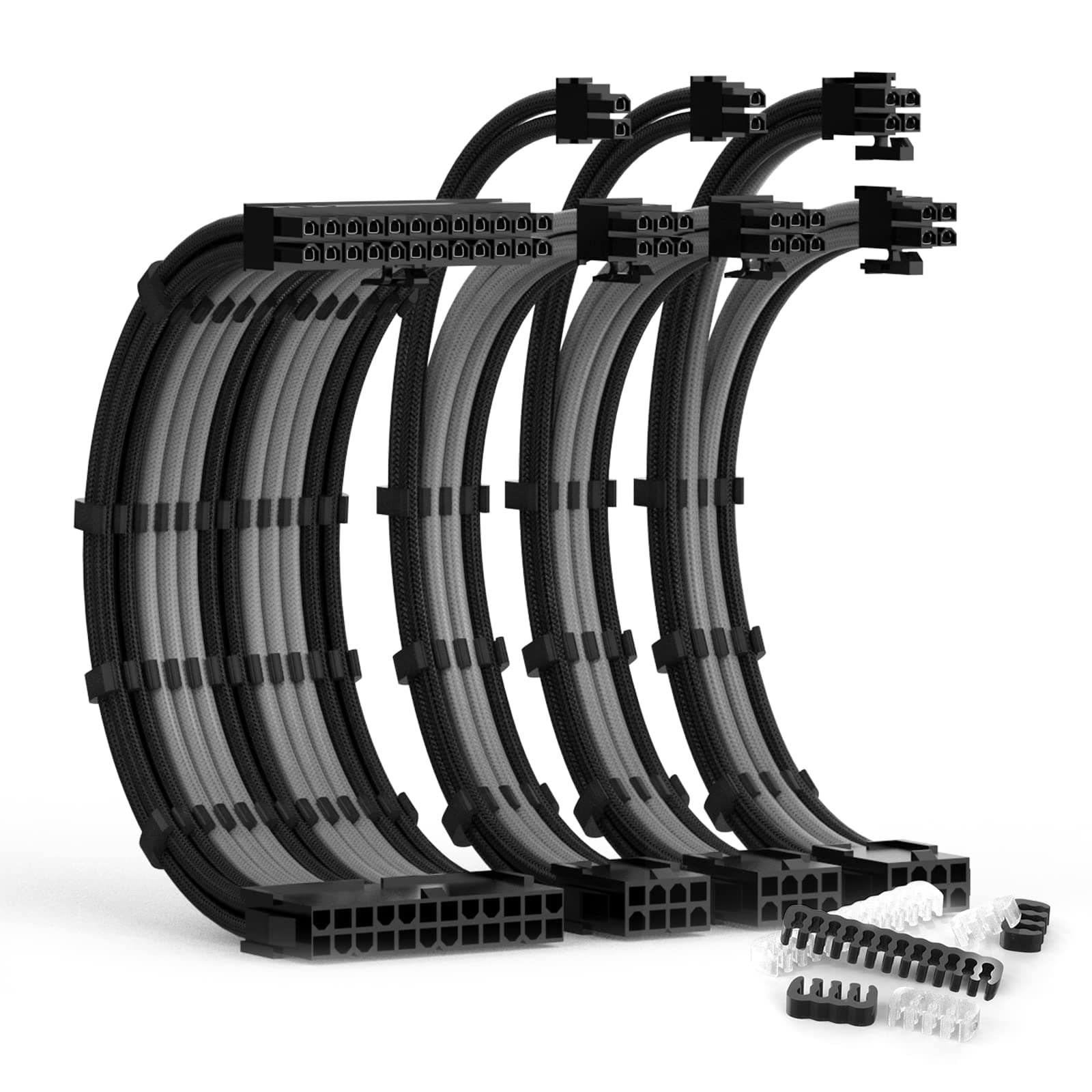 PSU Cable Extension Kit with Two Sets of Cable Combs 1x24Pin/1x8Pin(4+4) EPS/2x8Pin(6P+2P) PCI-E/ 30CM Length,PC Sleeved Cable for ATX Power Supply(Black/Gray)