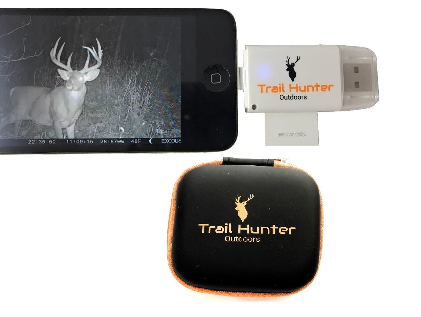 Trail Hunter Outdoors Trail and Game Camera SD Card Reader Viewer for iPhone, iPad and Android Devices | Weather Resistant Carrying Case and Lightning Port Extender Included/Great for Hunting Gear