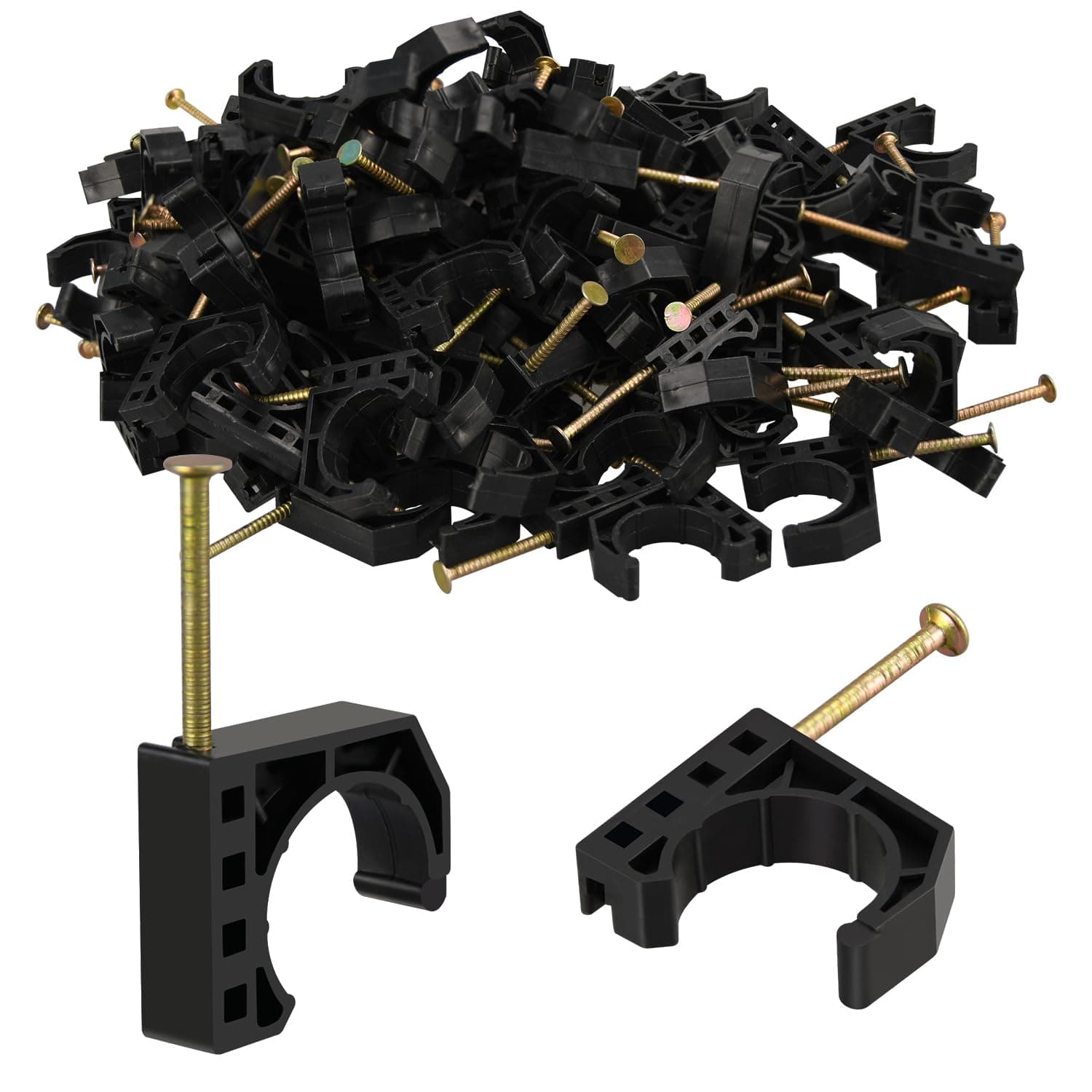 50 Pack 3/4" Half Clamps J-Hook with Nails Set, J Clamps for PEX, Copper, CPVC Tubing Connections