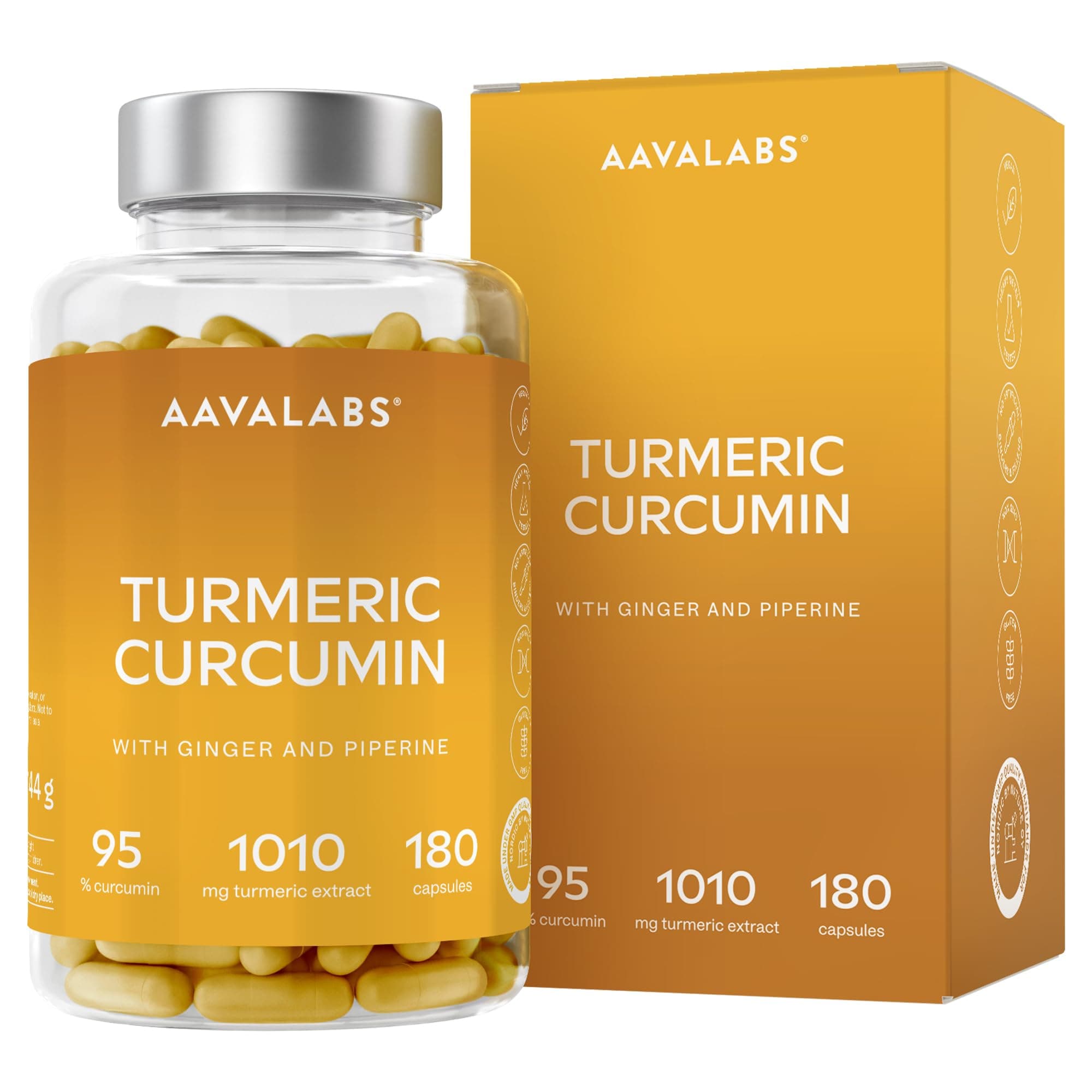 Turmeric and Black Pepper Capsules with Ginger Root Extract - Not Turmeric Tablets - 95% Curcumin Extract, Ginger & Piperine - 180 Capsules - 3 Months Supply - Vegan