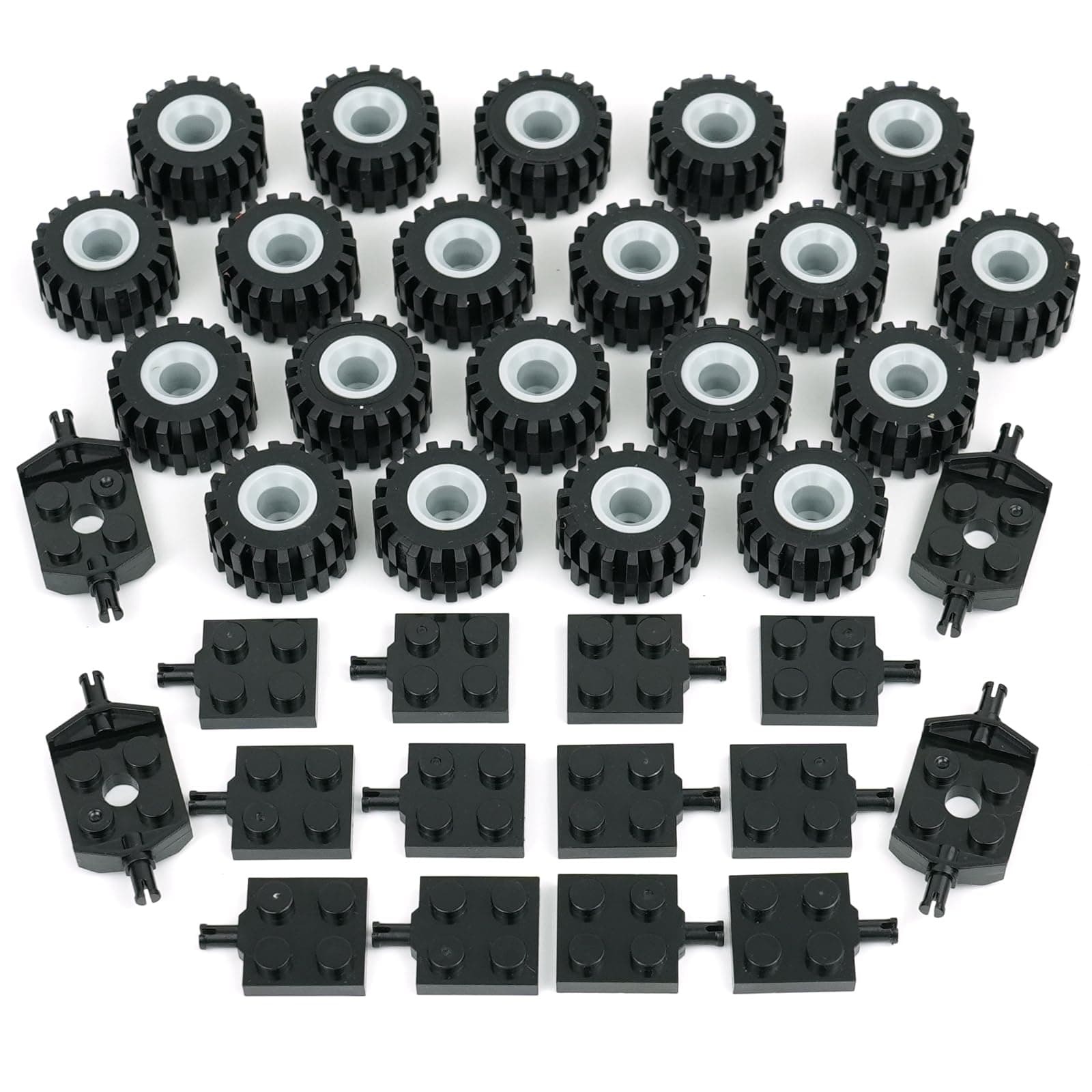 Tire Wheel and Axle Set - 56 Piece Brick Accessory Basic Classic Building Block Toy, Car Track Wheel Parts