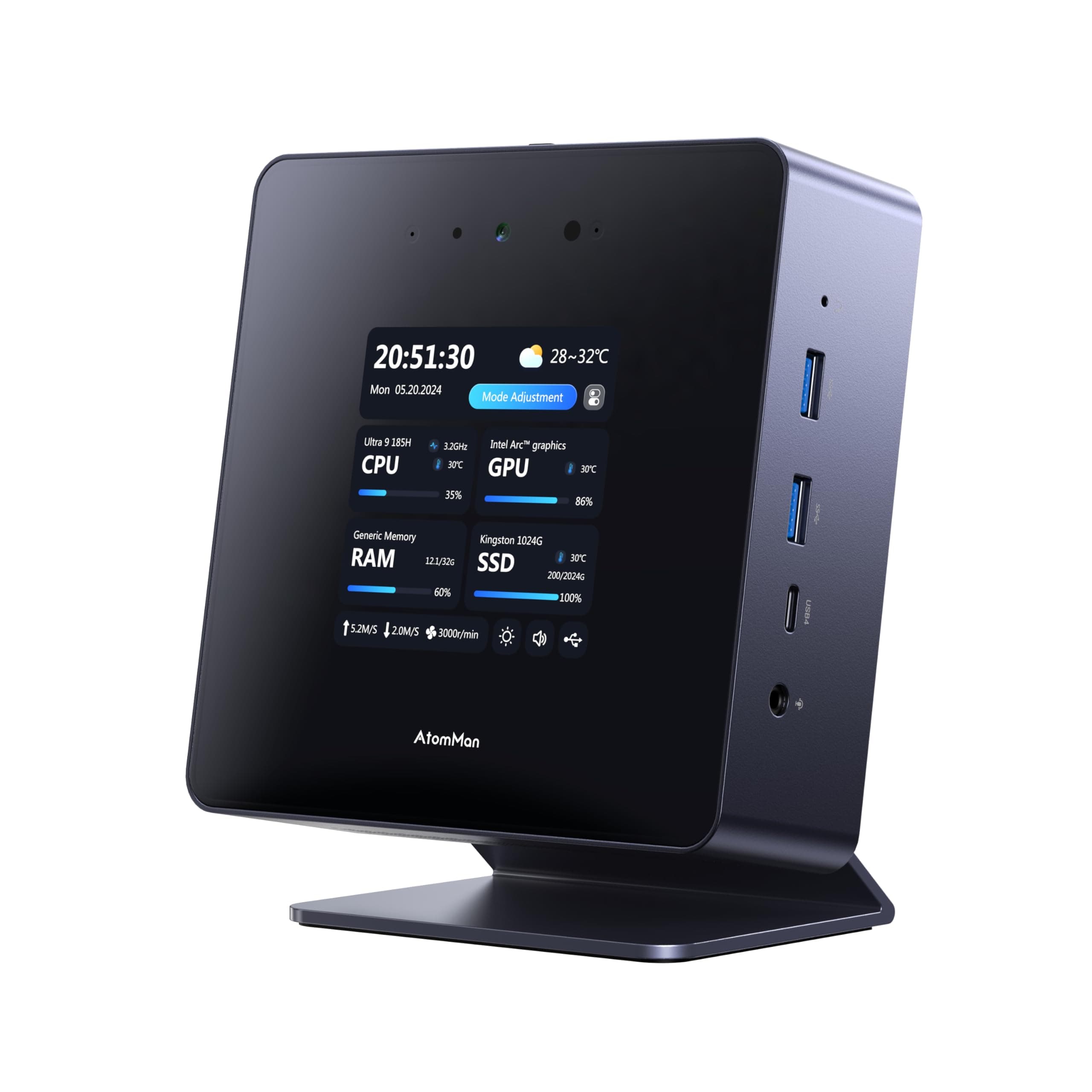 X7 Ti Mini PC Intel Core Ultra 9 185H Processor,16 Cores/22 Threads,32GB DDR5 1TB SSD, 1080P Camera/RJ45 5Gbps × 2/Wi-Fi 7/Bluetooth 5.4/HDMI 2.1 FRL/DP 2.0/USB4 × 2,4 x USB A,OCulink 4X