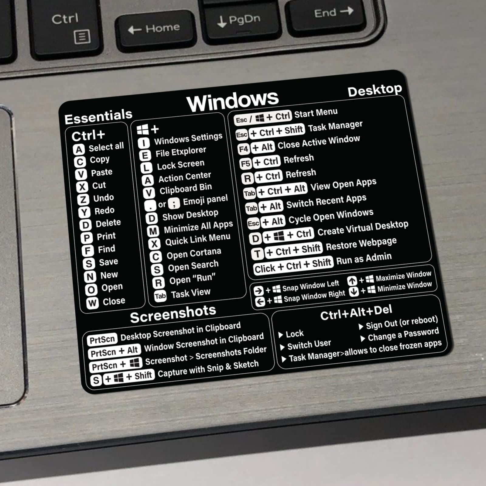 SWITHOM Windows Shortcut Sticker - Windows PC Reference Keyboard Shortcut Vinyl Sticker, Laptop Keyboard Shortcuts Stickers for Windows, for Any PC Laptop or Desktop SM (Black)