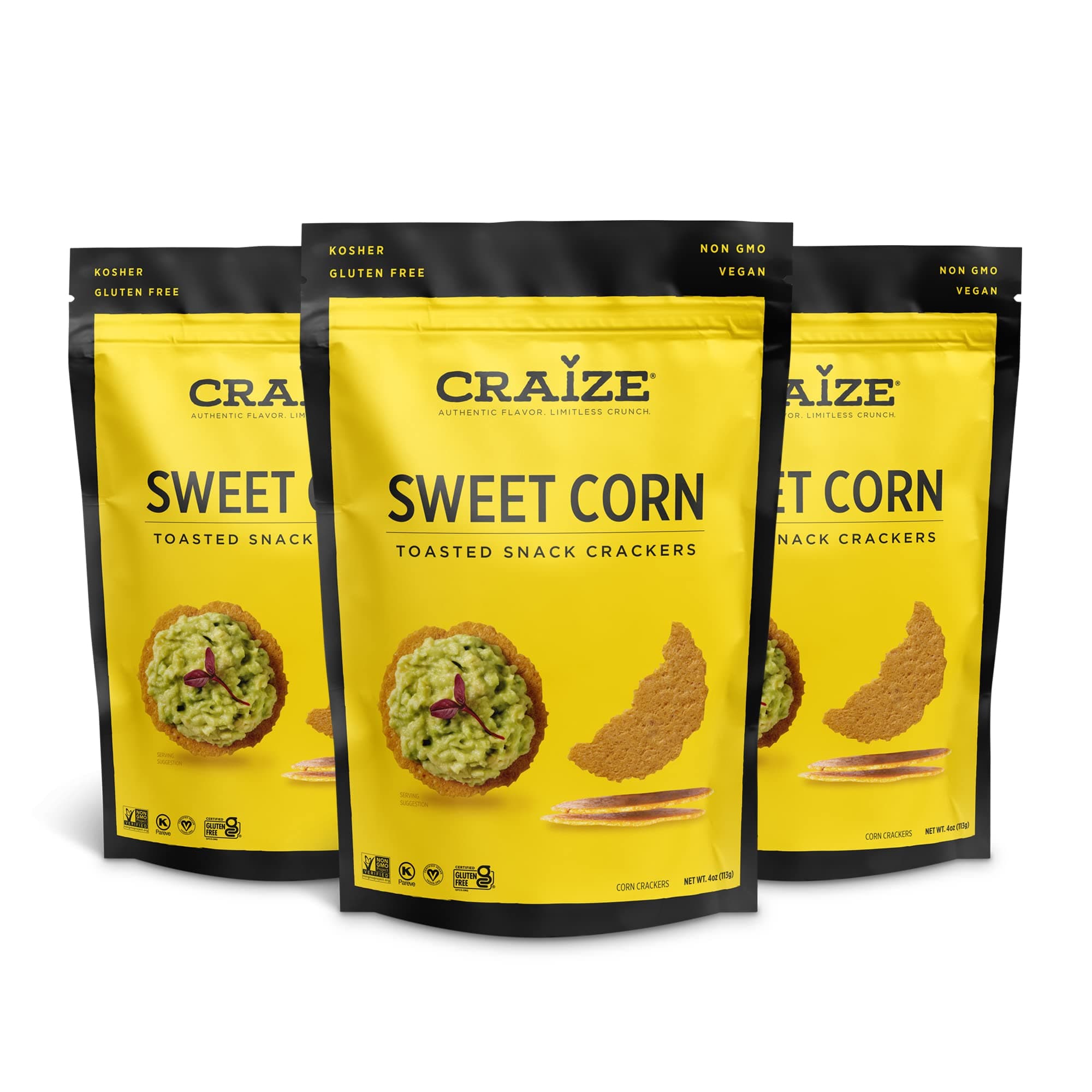 Sweet Corn Crisps | Gluten Free, Vegan, Kosher, Toasted Corn Crackers | 3 pack, 4 oz each