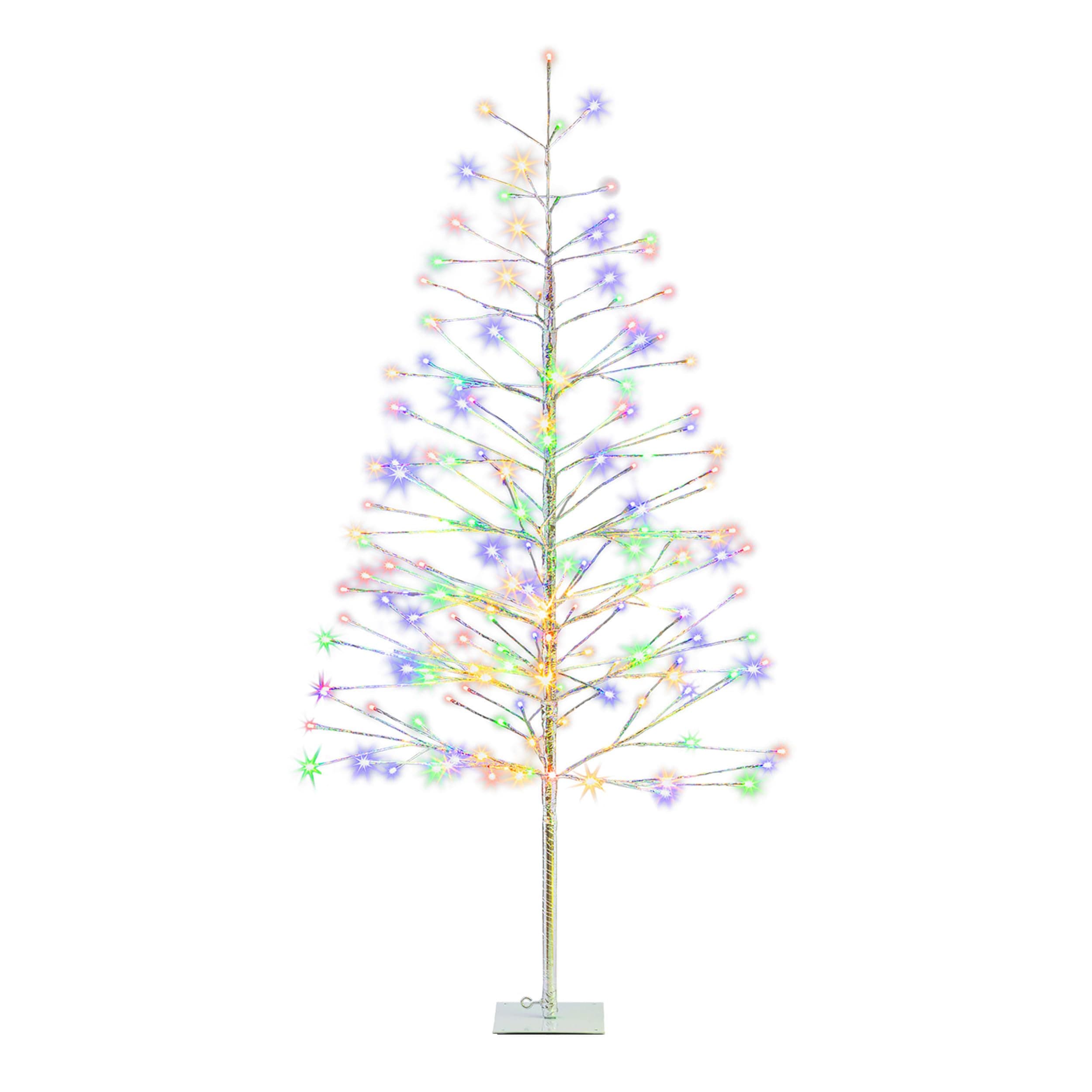 60" Tall Artificial Christmas Tree, 180 Multi-Colored LED Lights, Indoor Outdoor Plug-in Holiday Decoration or Lawn Display, Silver