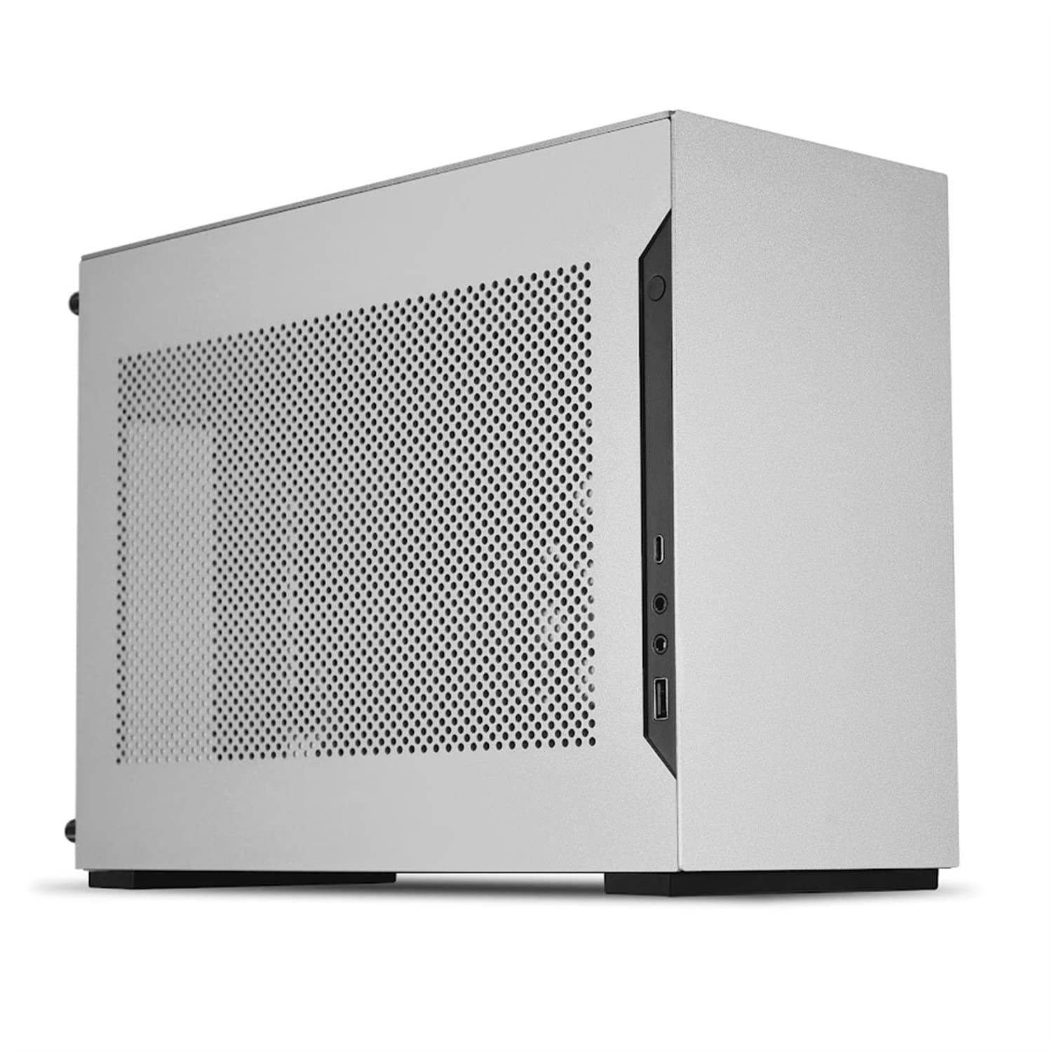 A4-H2O A4 Mini-ITX PC Case with PCIe 4.0 Riser, Mesh Aluminum Panels, Support for 240mm Radiator and Triple-Slot GPU – Silver