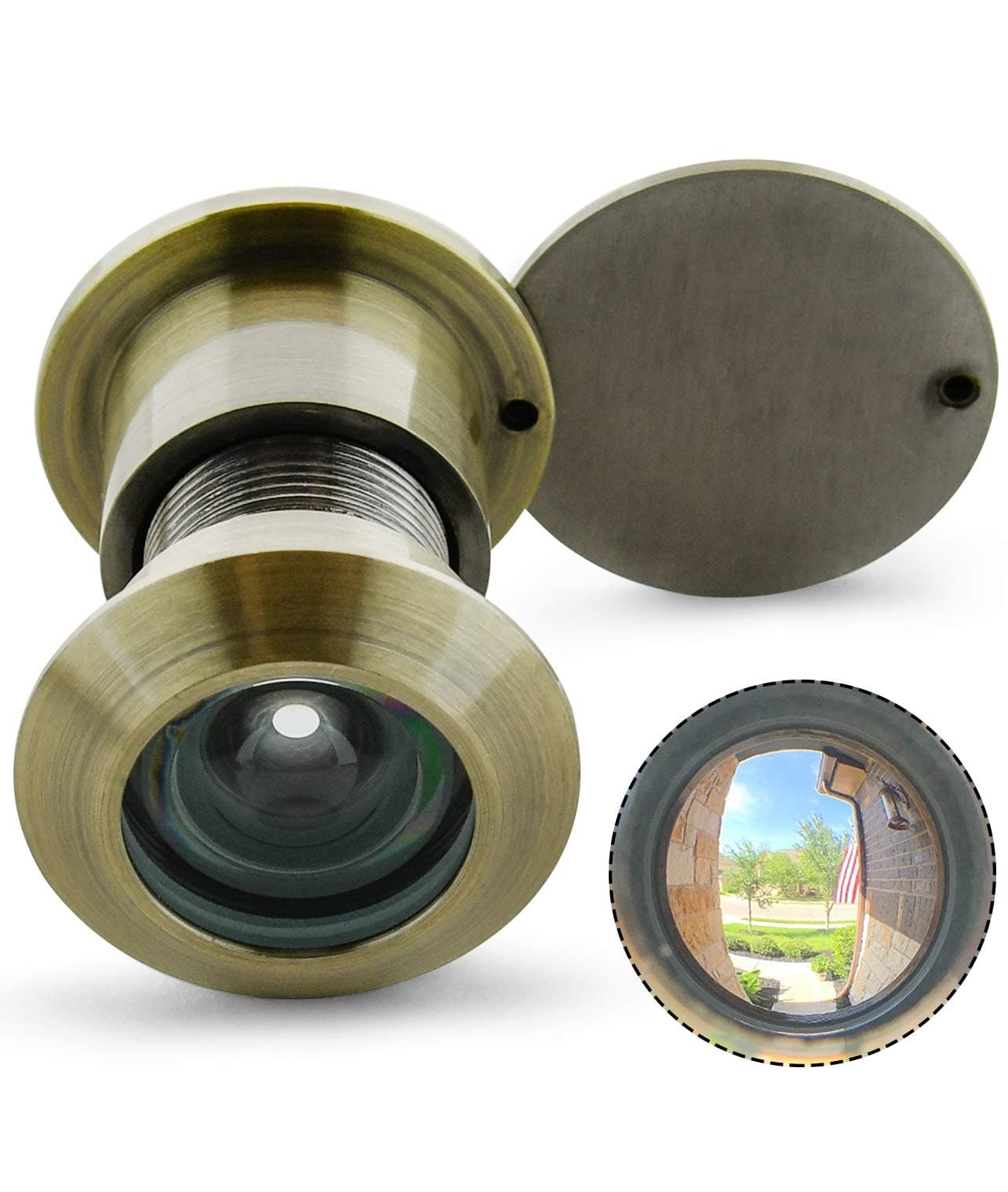 Earl Diamond - Solid Brass Door Viewer Peephole, 220-Degree Security Peephole with Heavy Duty Rotating Privacy Cover for 1-21/32" to 2-1/8" Doors for Home Office Hotel - Antique Bronze Finish