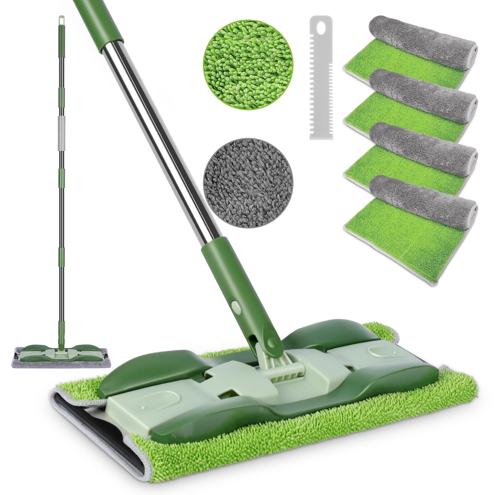 MASTERTOPMicrofiber Mop - Flat Floor Mops Wet Dry Dust Mop with 4 Washable Pads & 52.4'' Stainless Steel Handle for Hardwood Laminate Tile Floor Cleaning
