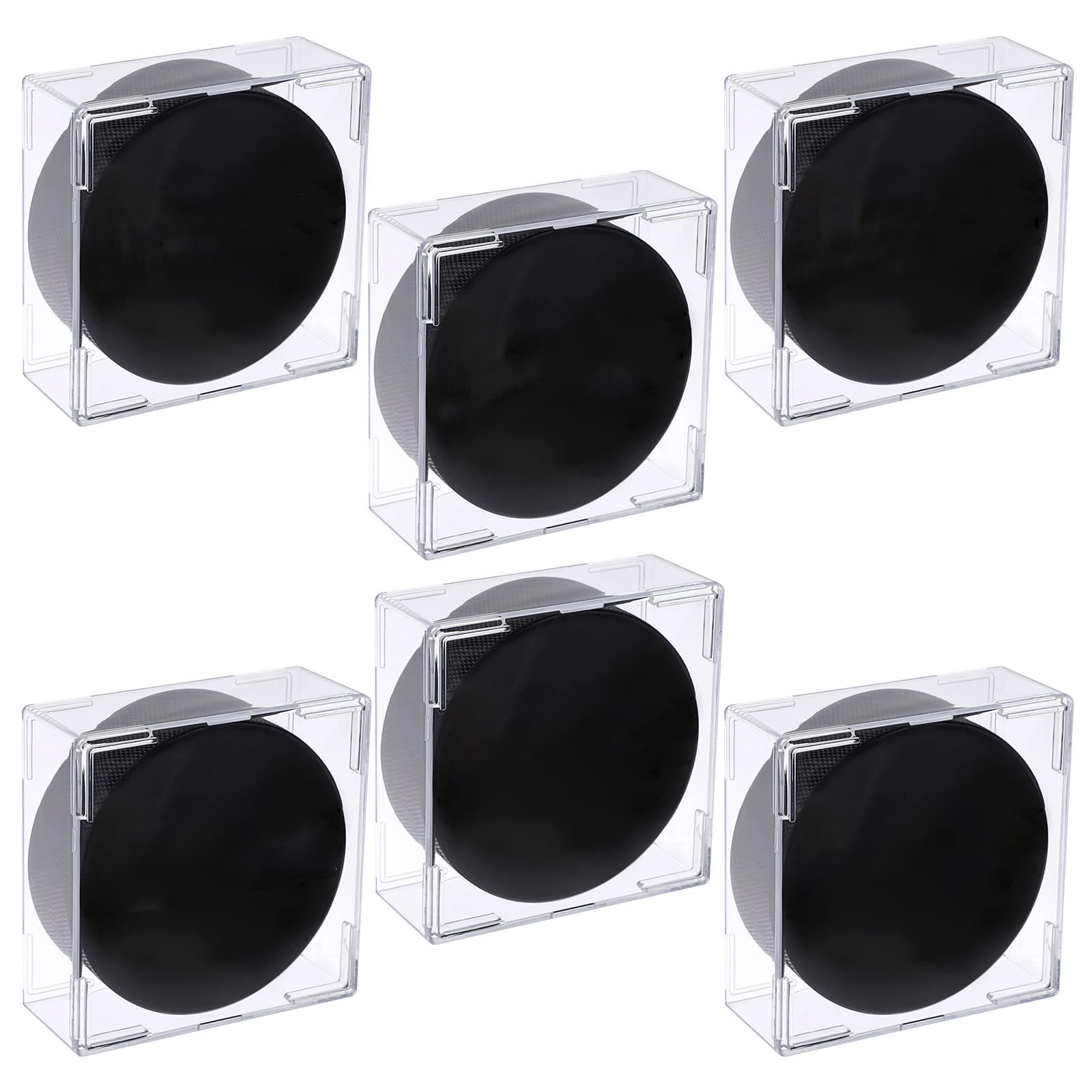 6 Pack Square Clear Stackable Hockey Puck Holder - Plastic Cube Ice Hockey Puck Box Display Case Memorabilia Display Storage Showing Storage Box Holder