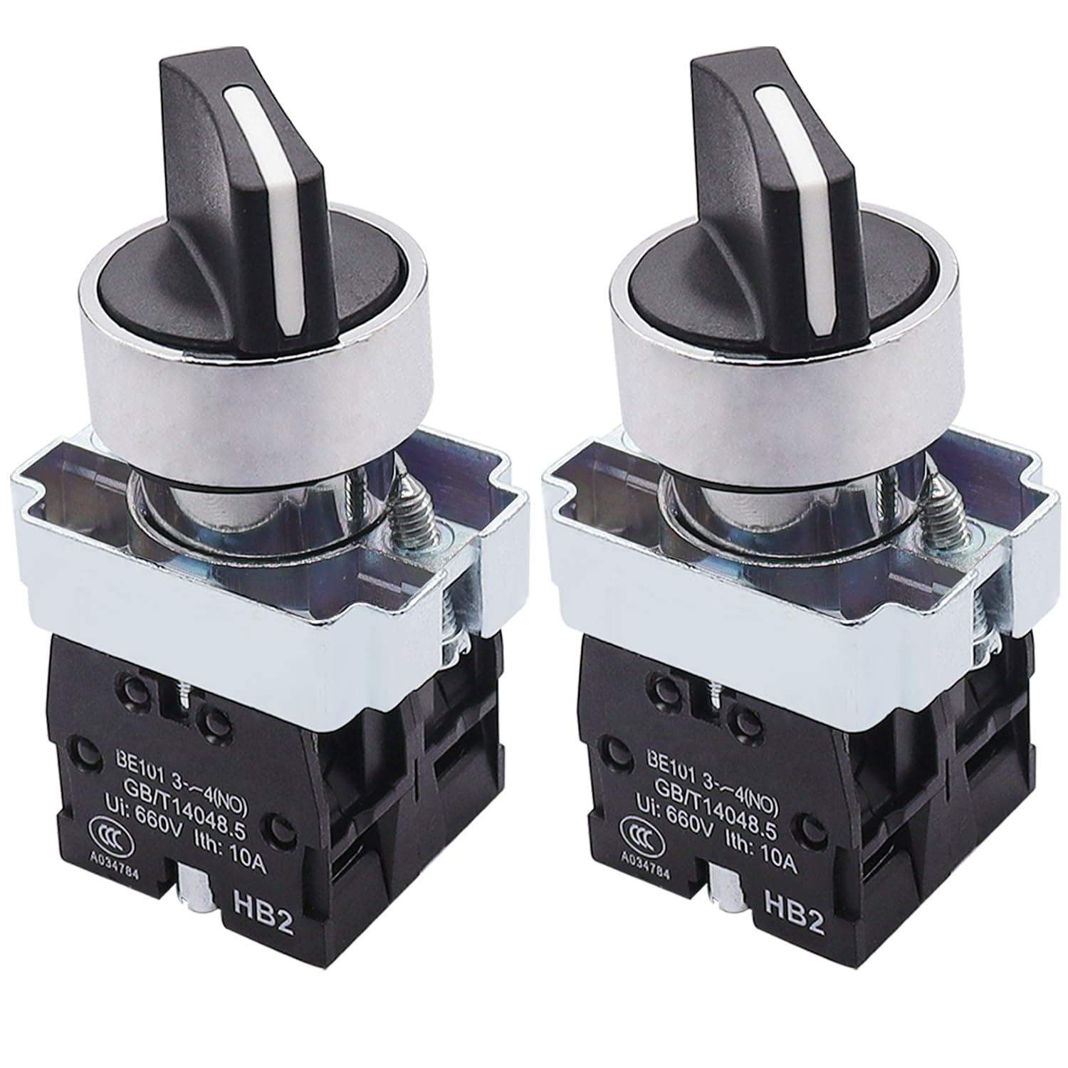 TWTADE / 2Pcs 22mm Selector Switch 2 NO 3 - Positions Maintained Latching Rotary Selector Switch 440V 10A XB2-20X/31-HB2-BD33