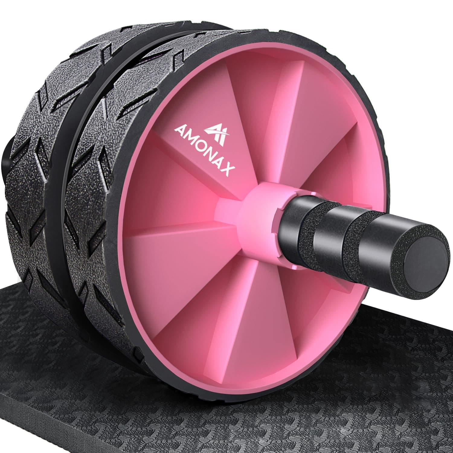 Amonax Convertible Ab Wheel Roller with Large Knee Mat for Core Abs Rollout Exercise. Double Wheel Set with Dual Fitness Strength Training Modes at Gym or Home