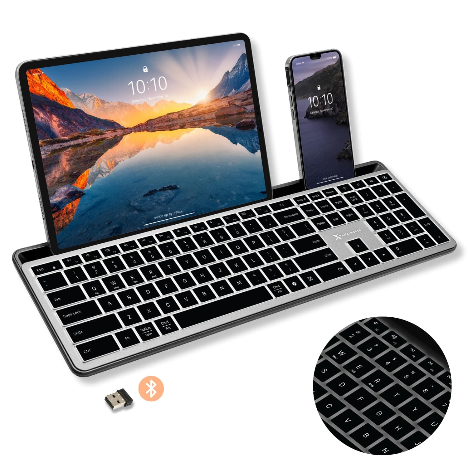 X9 Full Size Bluetooth Keyboard (2.4G + BT) - Rechargeable Multi Device Backlit Wireless Keyboard w/Copilot Key and AI for iPhone, Tablet, PC, Mac, iPad, MacBook, iMac, iOS, Android - Gray