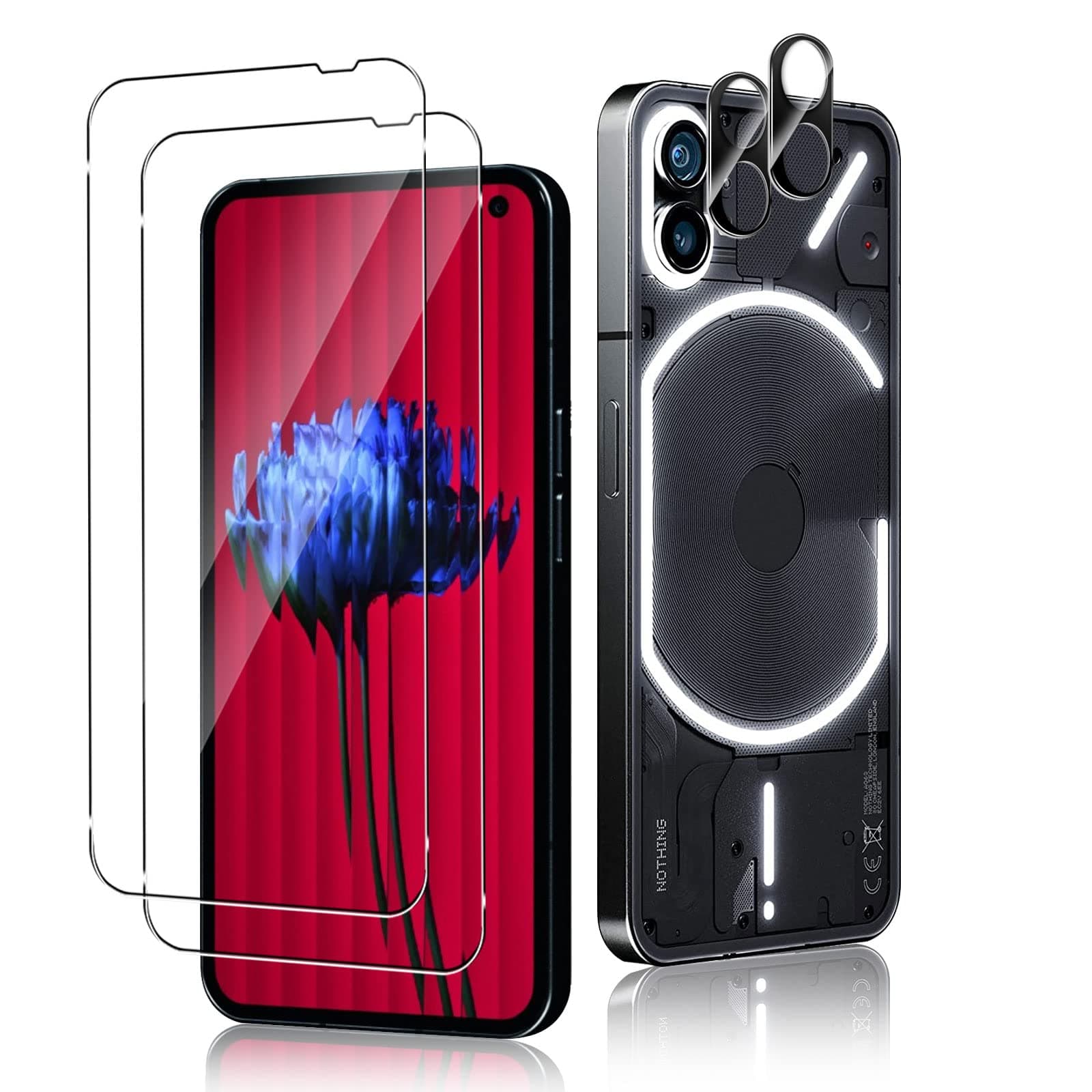 Funrae Screen Protector for Nothing Phone 1 + Camera Screen Protector [2 + 2 Pieces], HD 9H Hardness Anti-Scratch Protective Glass Bubble-Free Screen Protector Film - Transparent