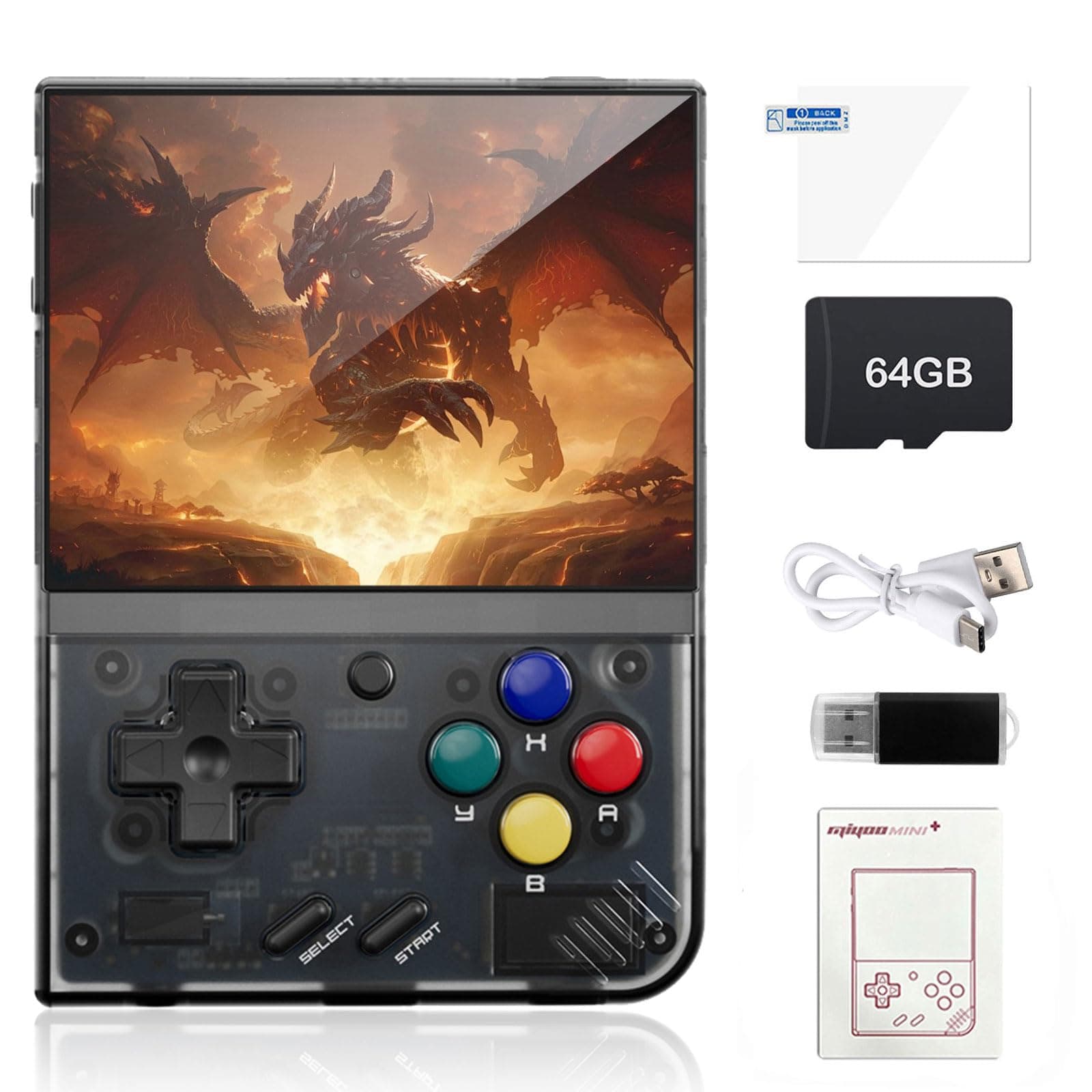 Miyoo Mini Plus Retro Game Console,3.5 Inch IPS Classic System Retro Video Games Consoles,with 64G TF Card and Wireless Networt Handheld Console Casual Game Console(Black)