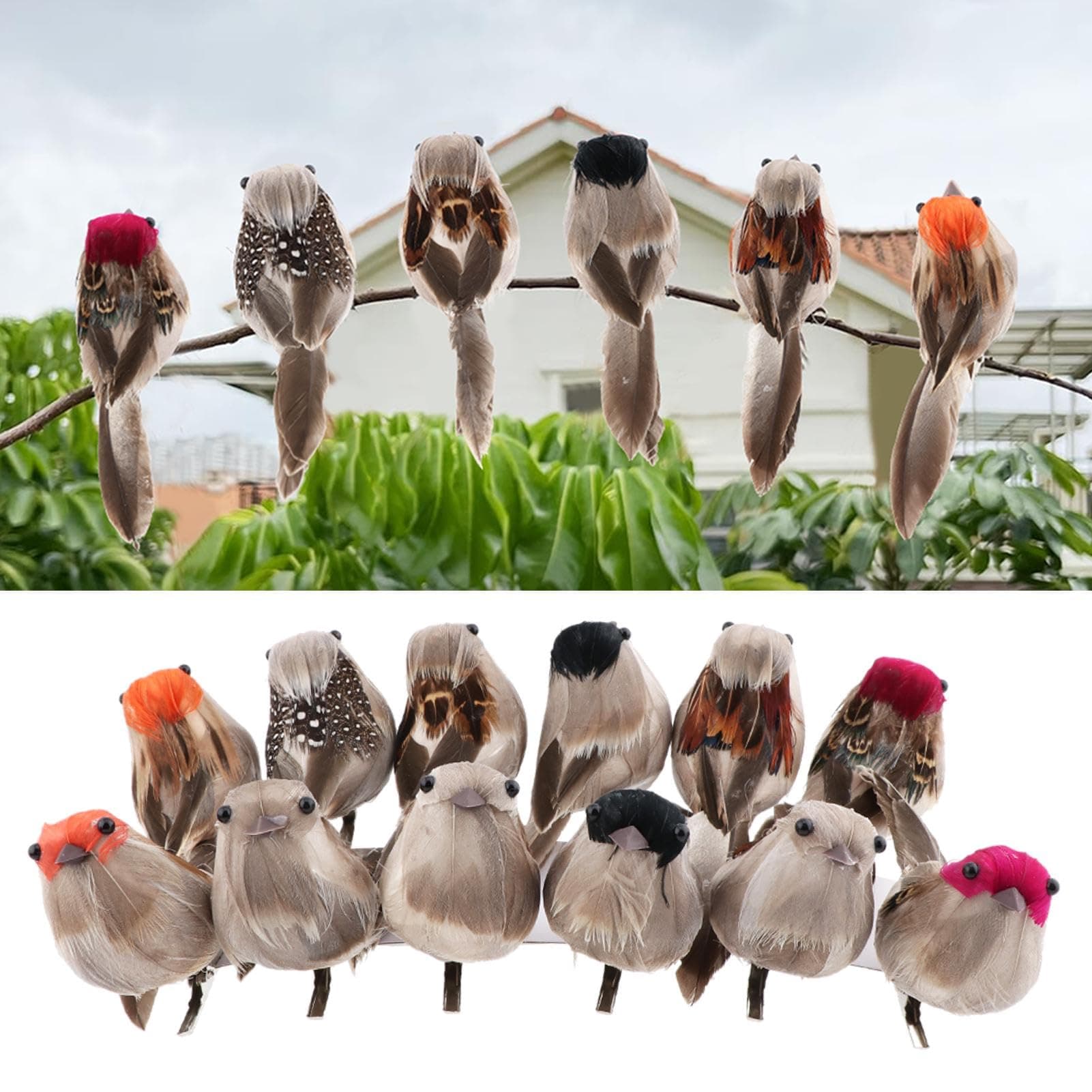 JIANWEI 12pcs Artificial Birds, 3D Small Artificial Sparrow, Simulation Foam Realistic Feather Birds, Mini Birds on Clip for Home Garden Wedding Decoration Party Supplies(Multi)