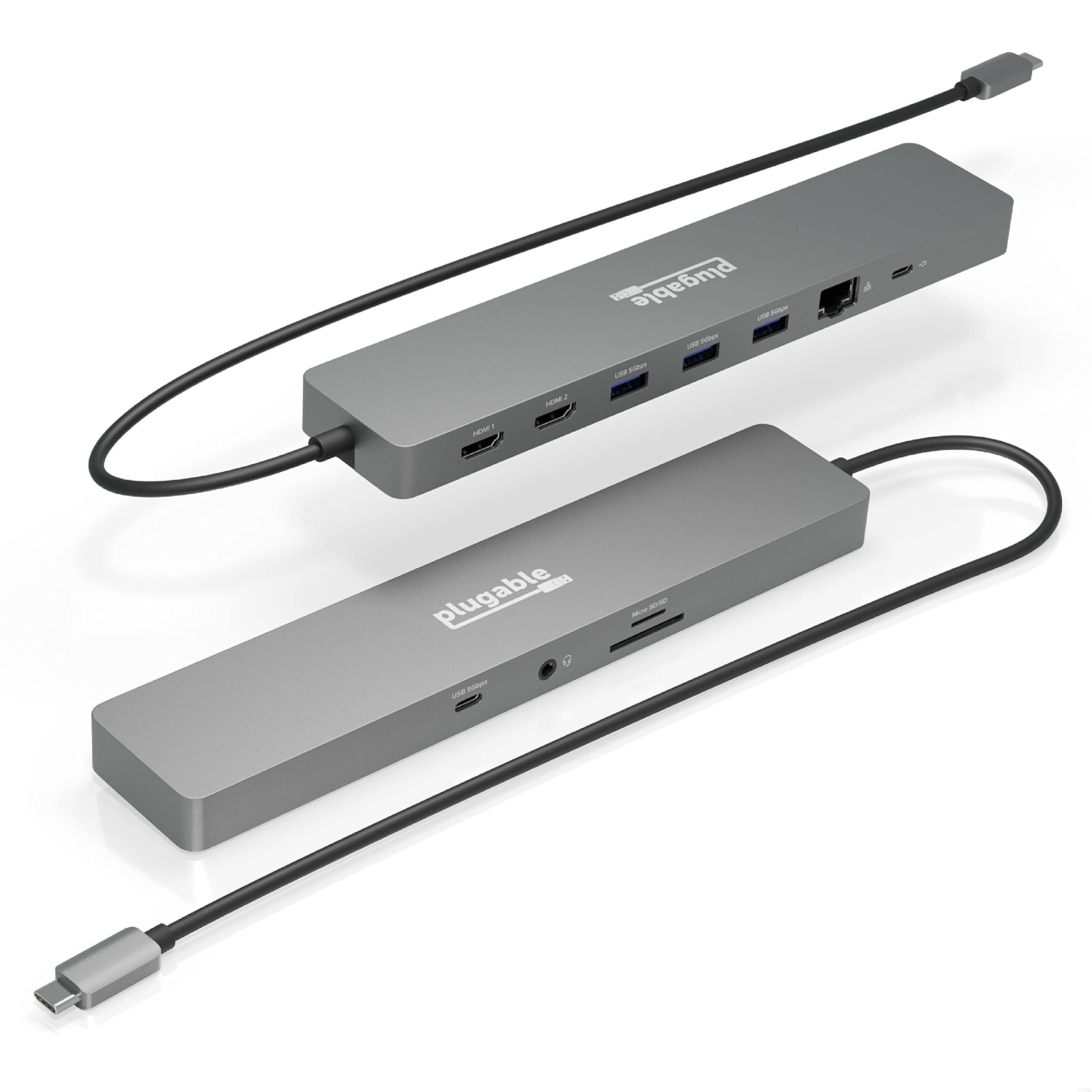 11-in-1 USB-C Hub, 100W USB-C Pass-Through, Laptop Docking Station Dual Monitor, 4K 60Hz HDMI, Compatible with Thunderbolt, Windows, Chromebooks, Displays Mirrored on Mac