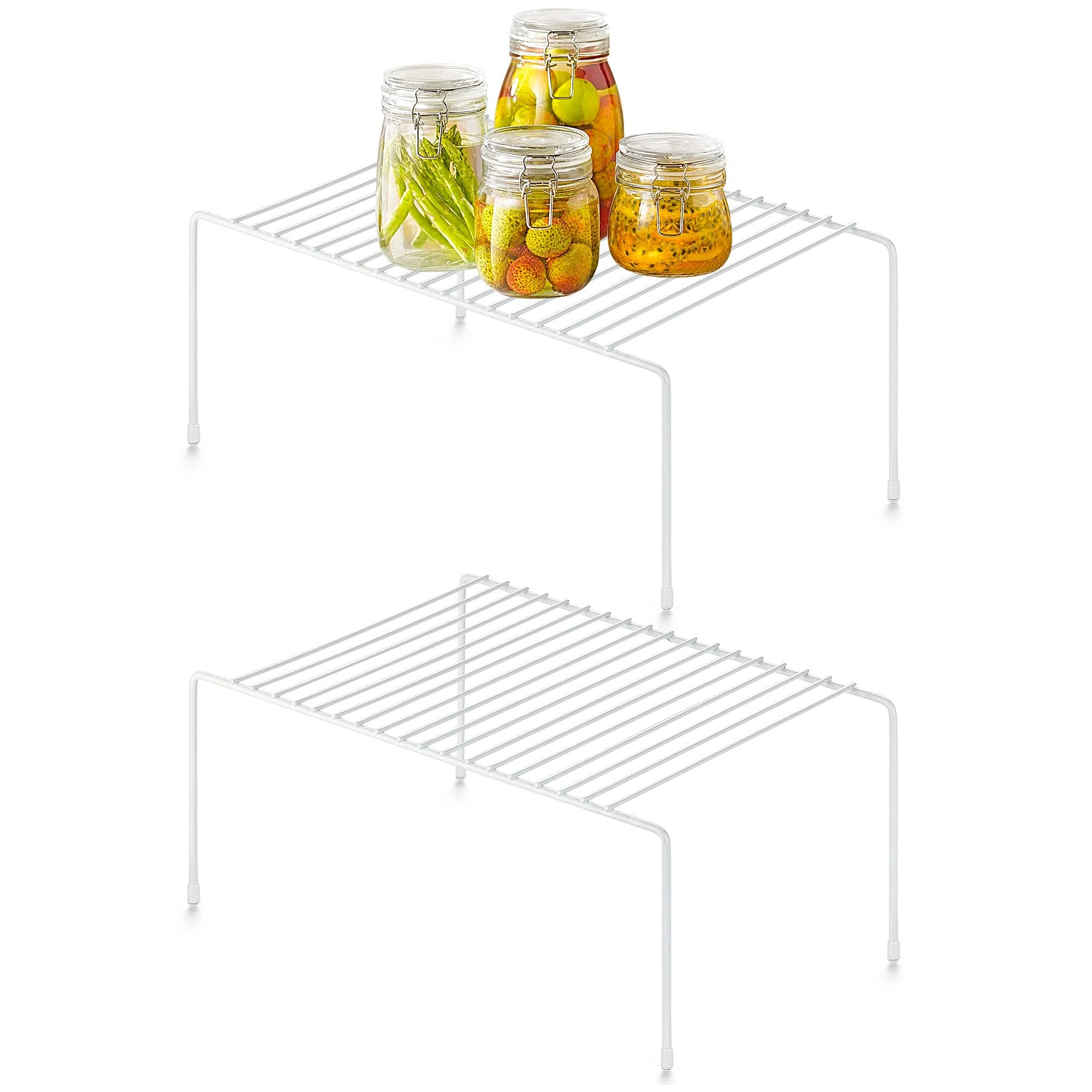 Ravinte 2 Pack Freezer Shelf Organizer, Cabinet Storage Shelf with Rustproof Metal Wire, Kitchen Cabinet Organizer Spice Rack for Frige, Pantry, Cupboard, Countertop - White