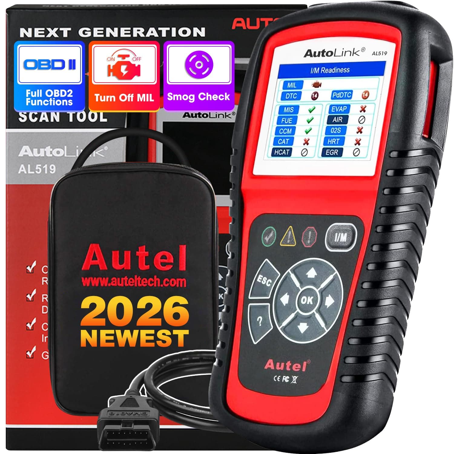 AutoLink AL519 OBD2 Scanner Enhanced Mode 6 Check Engine Code Reader Universal Car Diagnostic Tool with One Click Smog Check DTC Breaker Upgraded Ver. from AL319