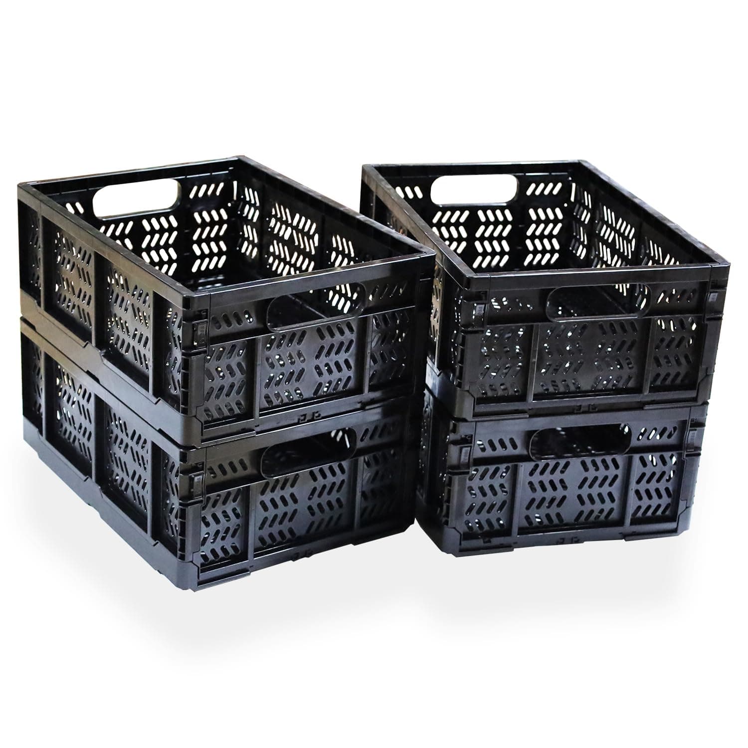 4-Pack Plastic Storage Crates,20L Foldable Baskets,Collapsible Crates, Storage Baskets and Bins for Toys, Home Storage, Office Products, Christmas Gifts, Easter Eggs (Black)