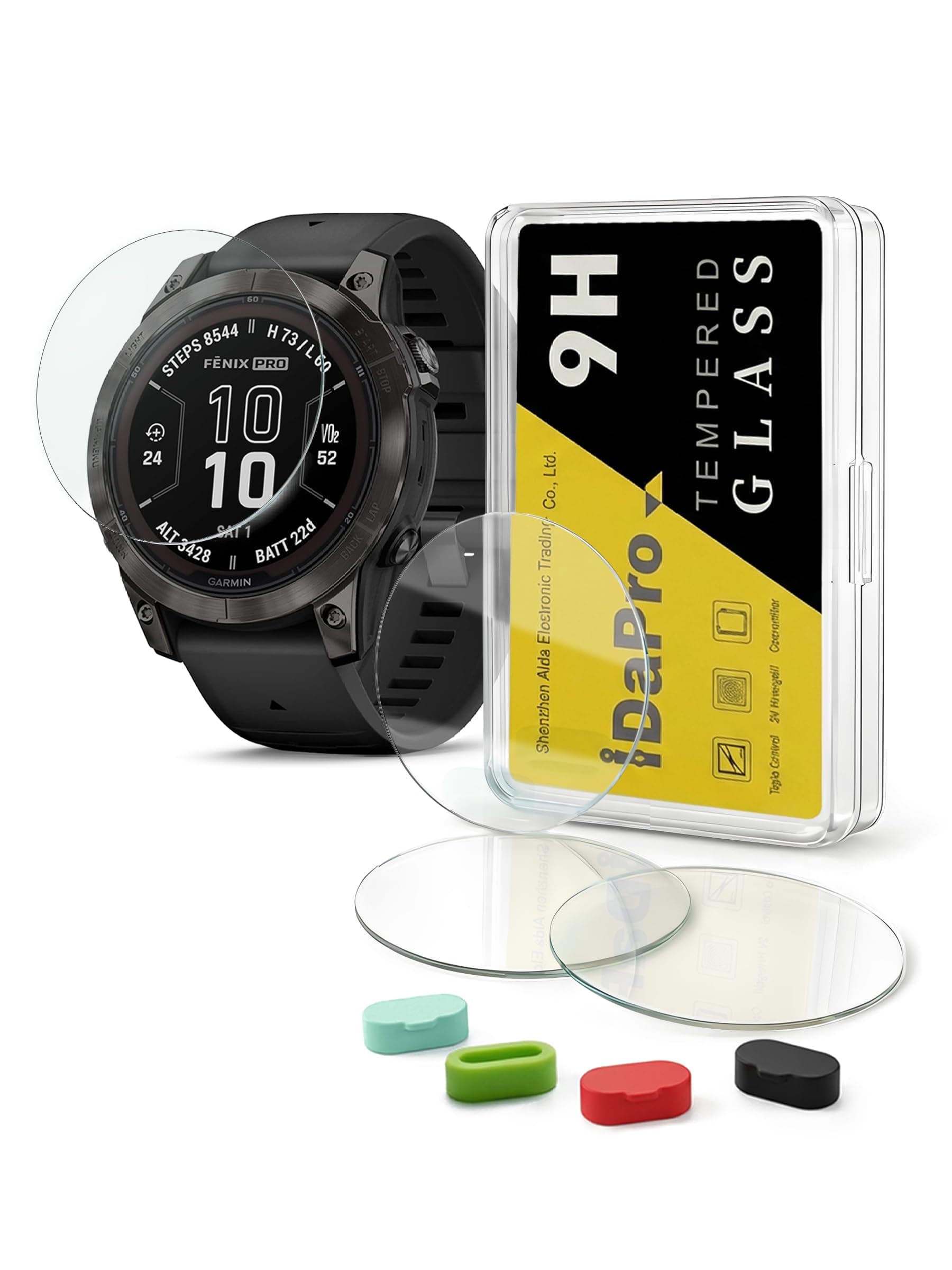 4+4 Pack Screen Protector for Garmin Fenix 7X /7X Pro Solar/Sapphire smartwatch with Silicone Anti-dust Plugs,9H Tempered Glass Protection Kit in Reusable Storage Case, Anti-Scratch,Bubble-Free