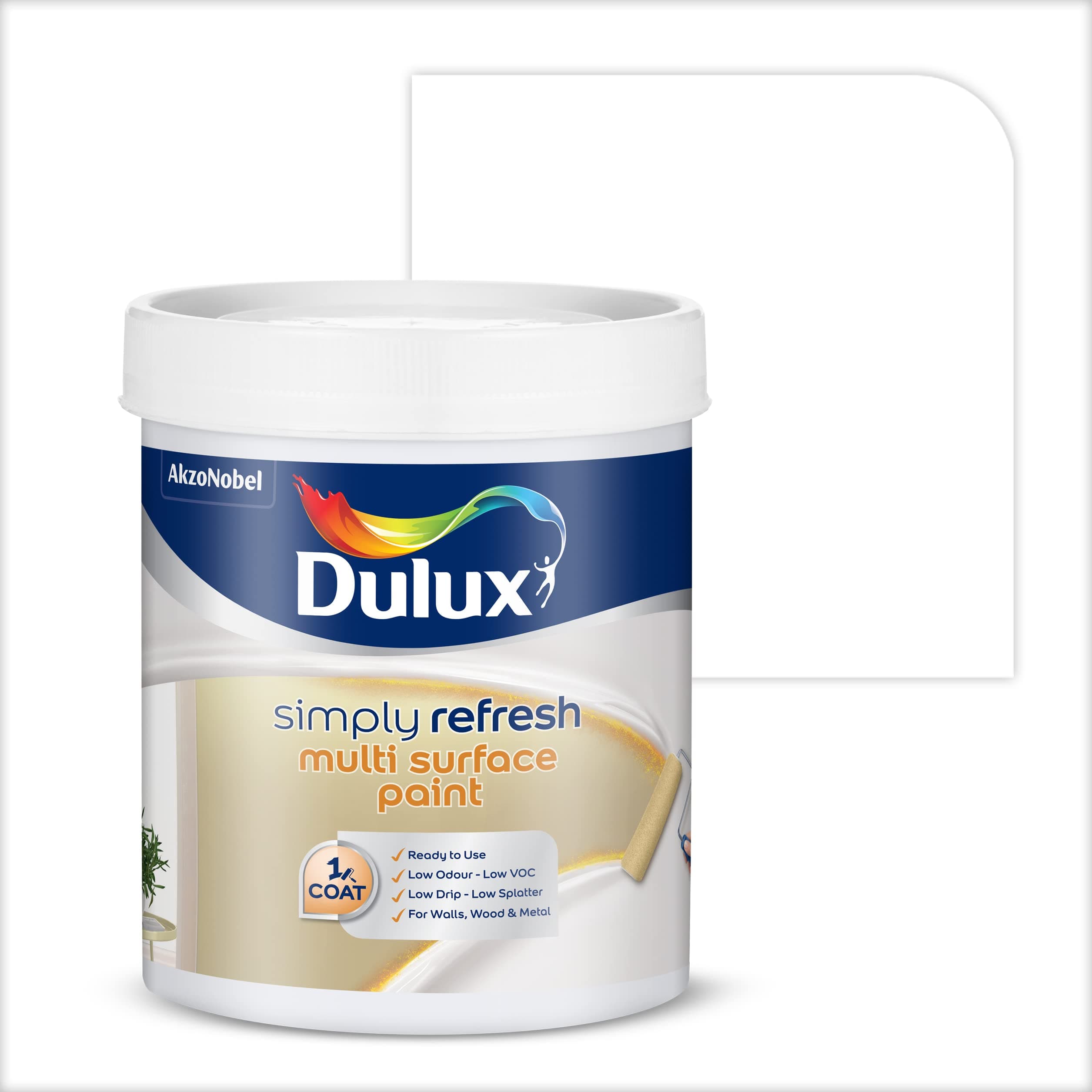 Dulux DIY Simply Refresh Multi Surface Paint Single Coat Washable with Soft Sheen Finish for Wall, Wood & Metal Surfaces -1L (White (5695666))