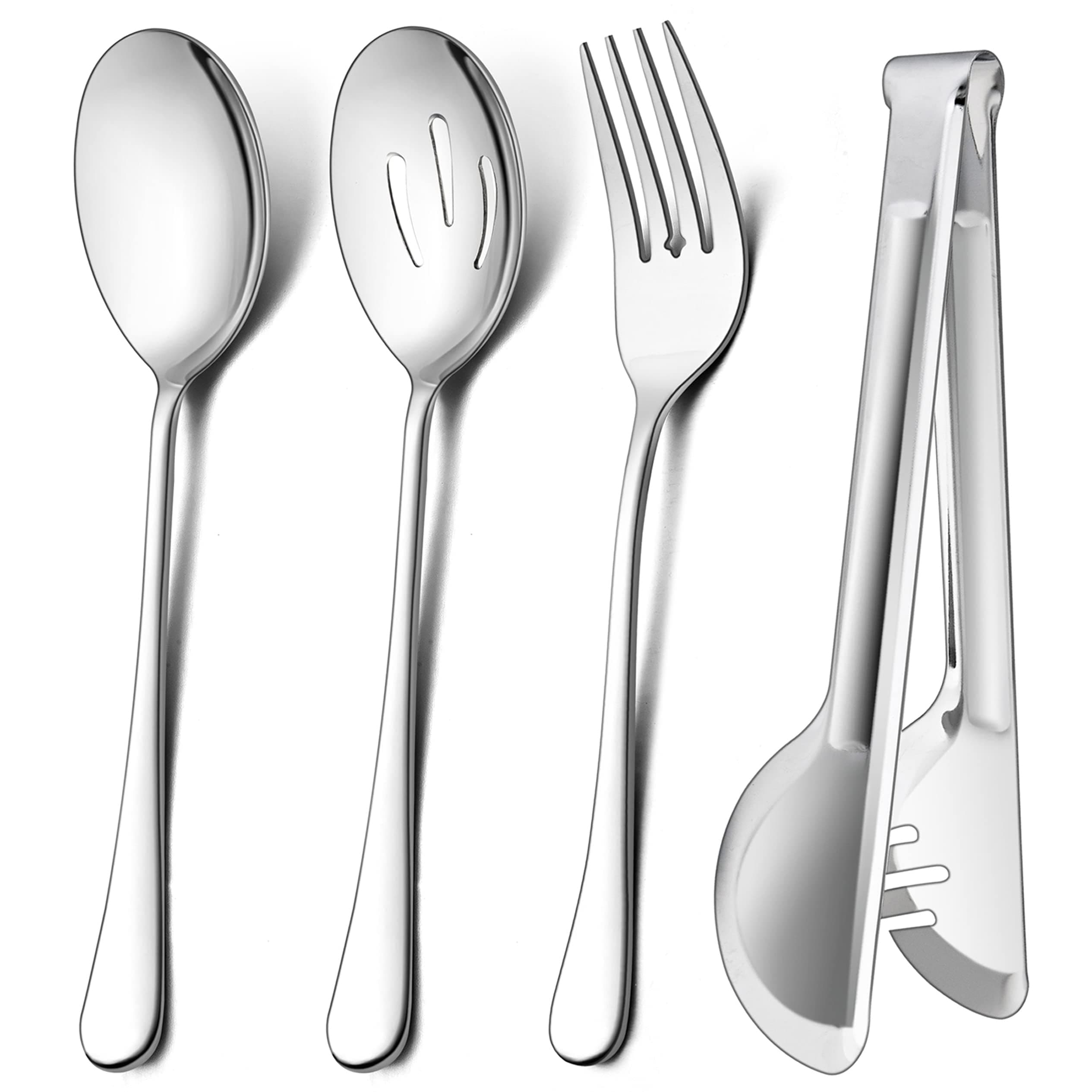 12-Piece Large Serving Utensils Set, Include 9.8 Inch Slotted Spoons and Forks, 9.4 Inch Tongs, Stainless Steel Hostess Serving Flatware Set for Catering Party, Dishwasher Safe
