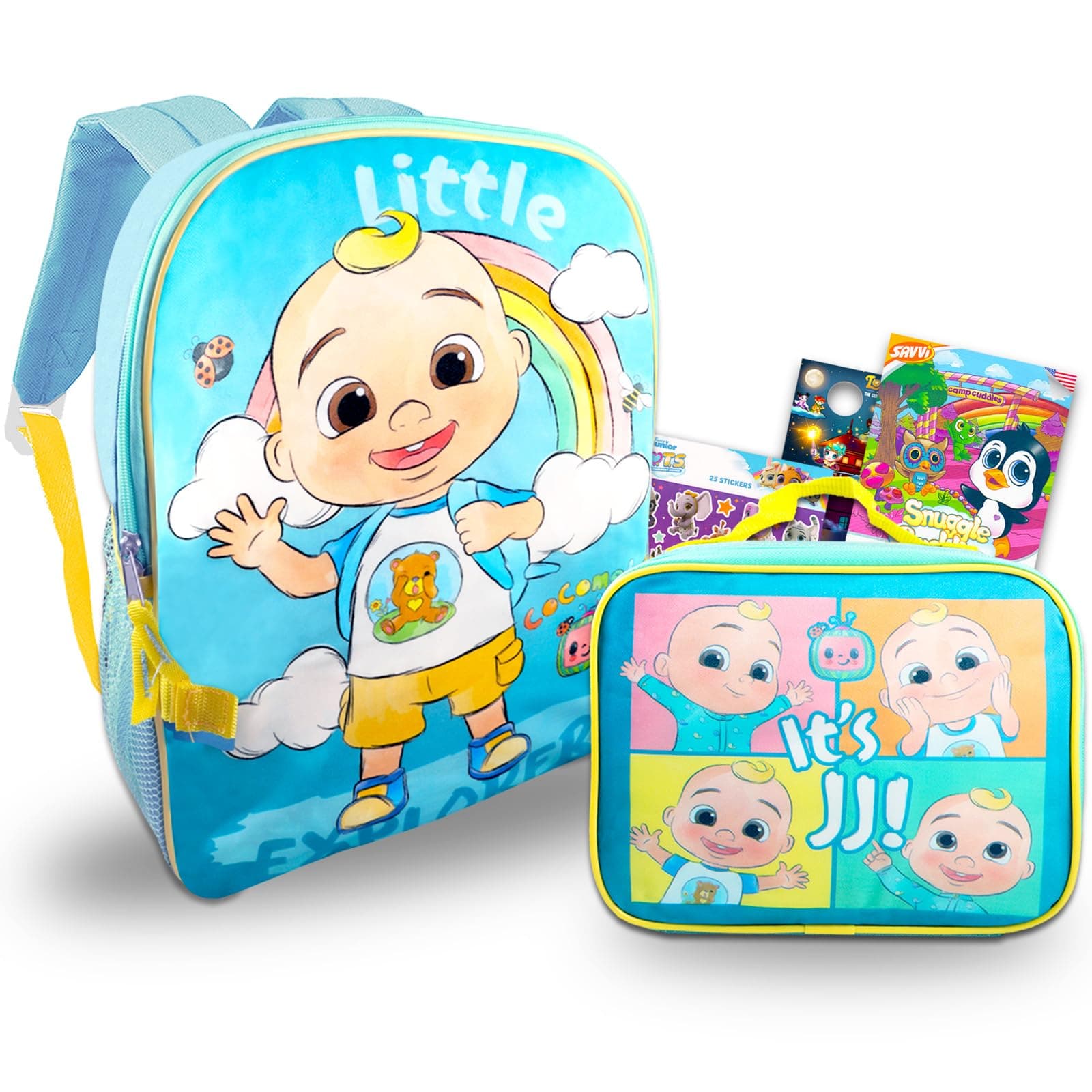Cocomelon Backpack and Lunch Box Set - 6 Pc Bundle with 16'' Backpack, Lunch Bag, Stickers, Tattoos, and More