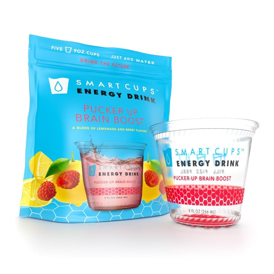 Smart Cups Sugar Free Energy Drinks (Raspberry Lemonade) - 5 Pack - Energy Drink Cups Just Add Water - Vitamin B Energy Drinks Sugar Free