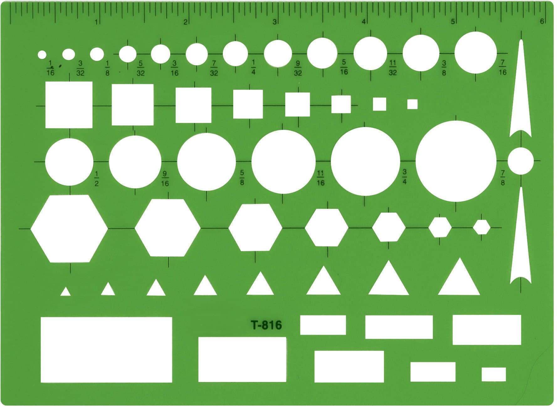 T-816 All-Purpose Technical Drawing Template, Plastic Shape Template Tool, Green, 4.5 by 6 in