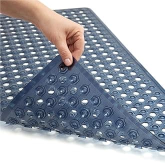 Gorilla Grip Bath, Shower And Tub Mat With Drain Holes & Suction Cups (Navy, Plastic, 35 x 16 Inches)
