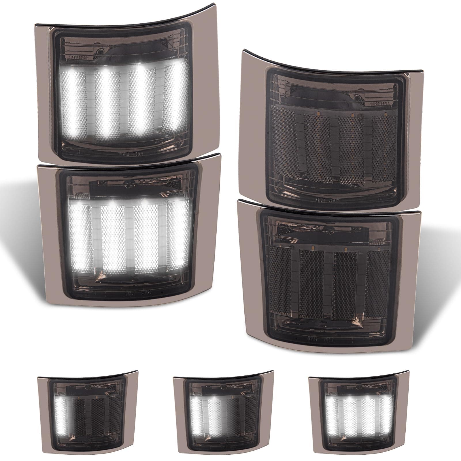 Gempro Sequential White LED Corner Side Marker Turn Signal Lights for Chevy C/K 1500 2500 3500 1994-1998 C10 Pickup Truck Silverado Suburban Tahoe Front Grill Lights, 4PCS (Smoked Len)