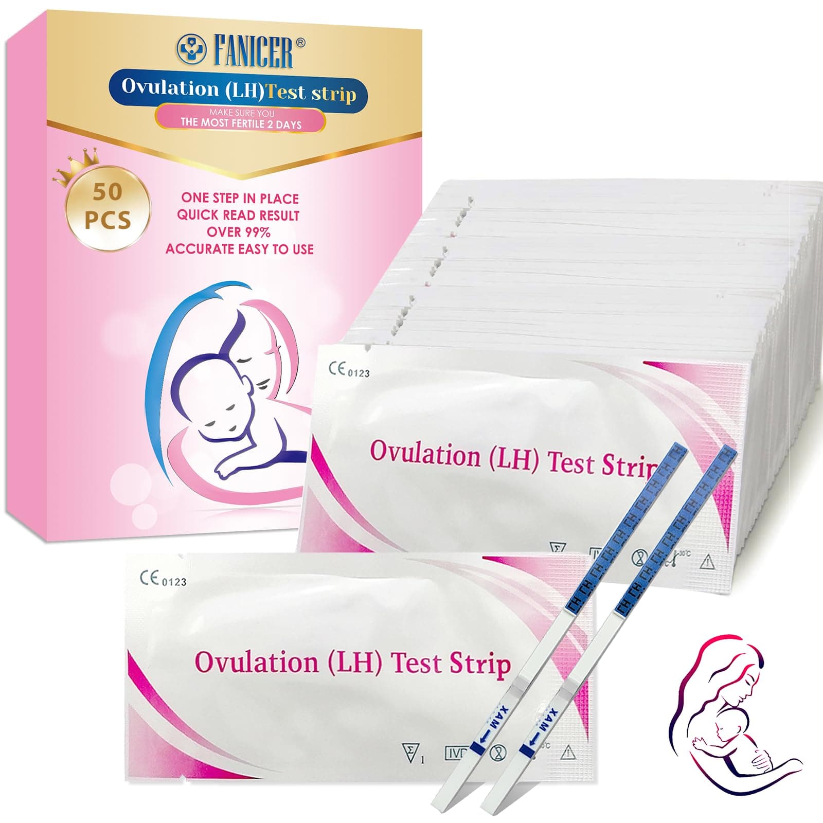 50 Pieces Ovulation Test Strips, Ovulation Predictor Kit, Highly Sensitive 25miu/ml Test, Sensitive Fertility Predictor Testing Sticks, Women Home Testing