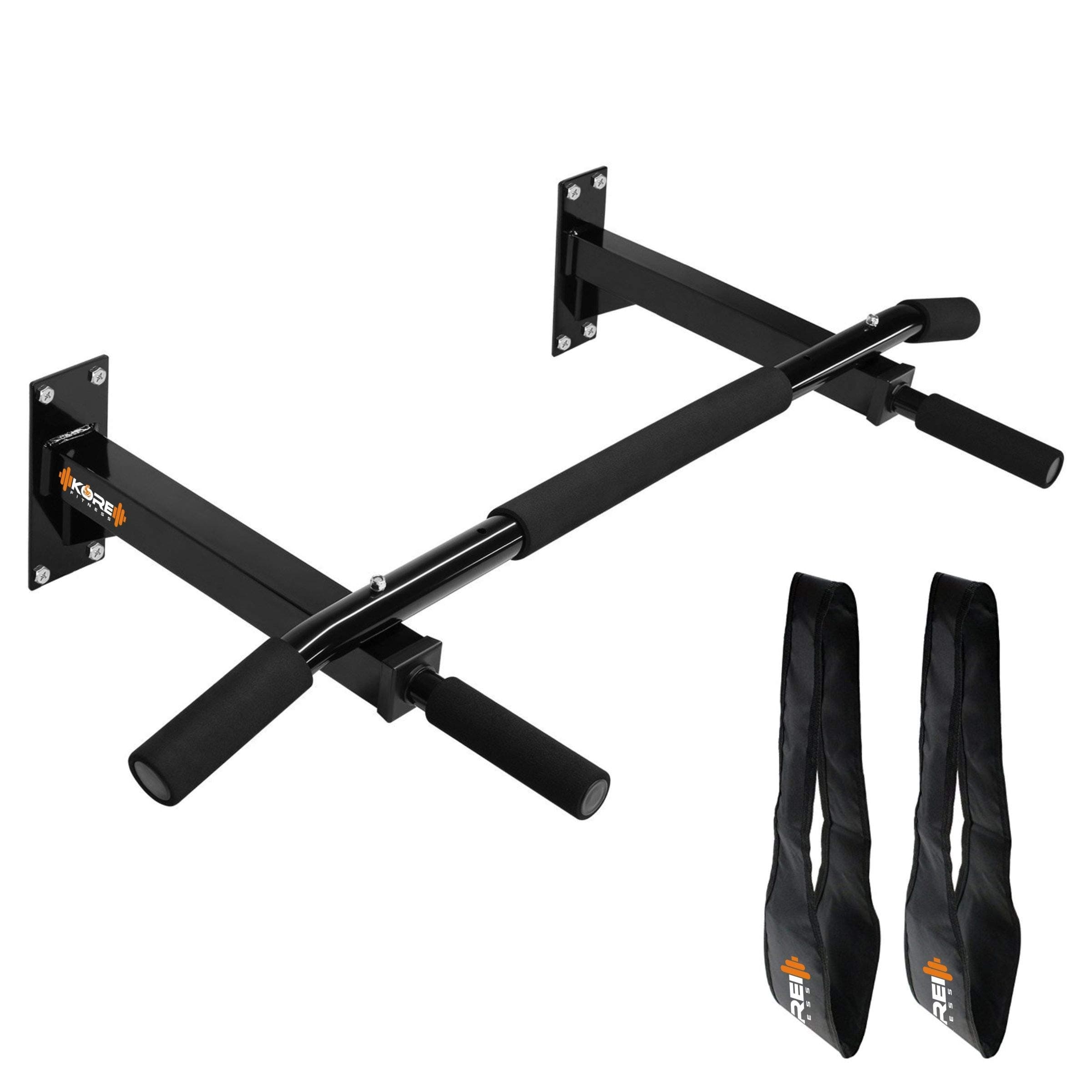 Kore K-WM-CHINUP-BAR-SR-ABS Wall Mount Pull-Up Bar and Ab Strap Combo Maximum Load 120 KG (Top Rod length 38 Inch)