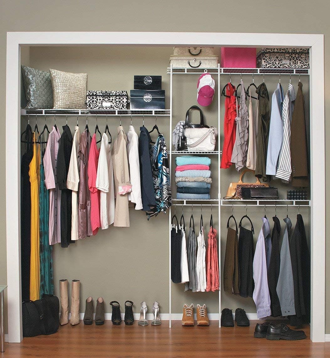 ClosetMaid Wire Closet Organizer System, Adjustable from 5 to 8 Ft., with Shelves, Hardware, Durable Steel, Fixed Mount Installation, White