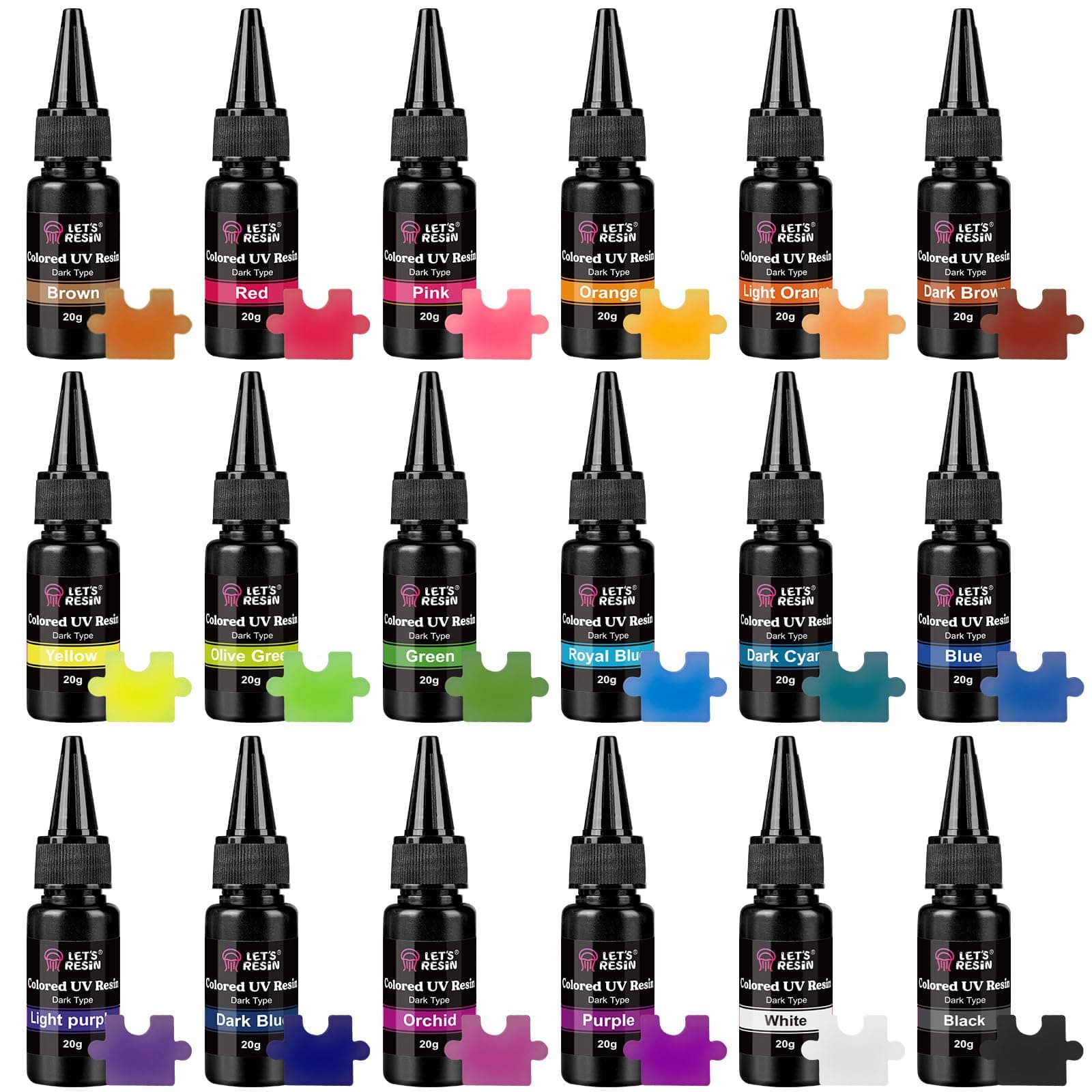 LET'S RESIN UV Resin,18 Dark Colored UV Resin, Odorless & Low Shrinkage UV Color Resin with Vibrant Colors, Black and White UV Resin Kit for Crafts, Jewelry Making, Colored Resin Casting and Coating